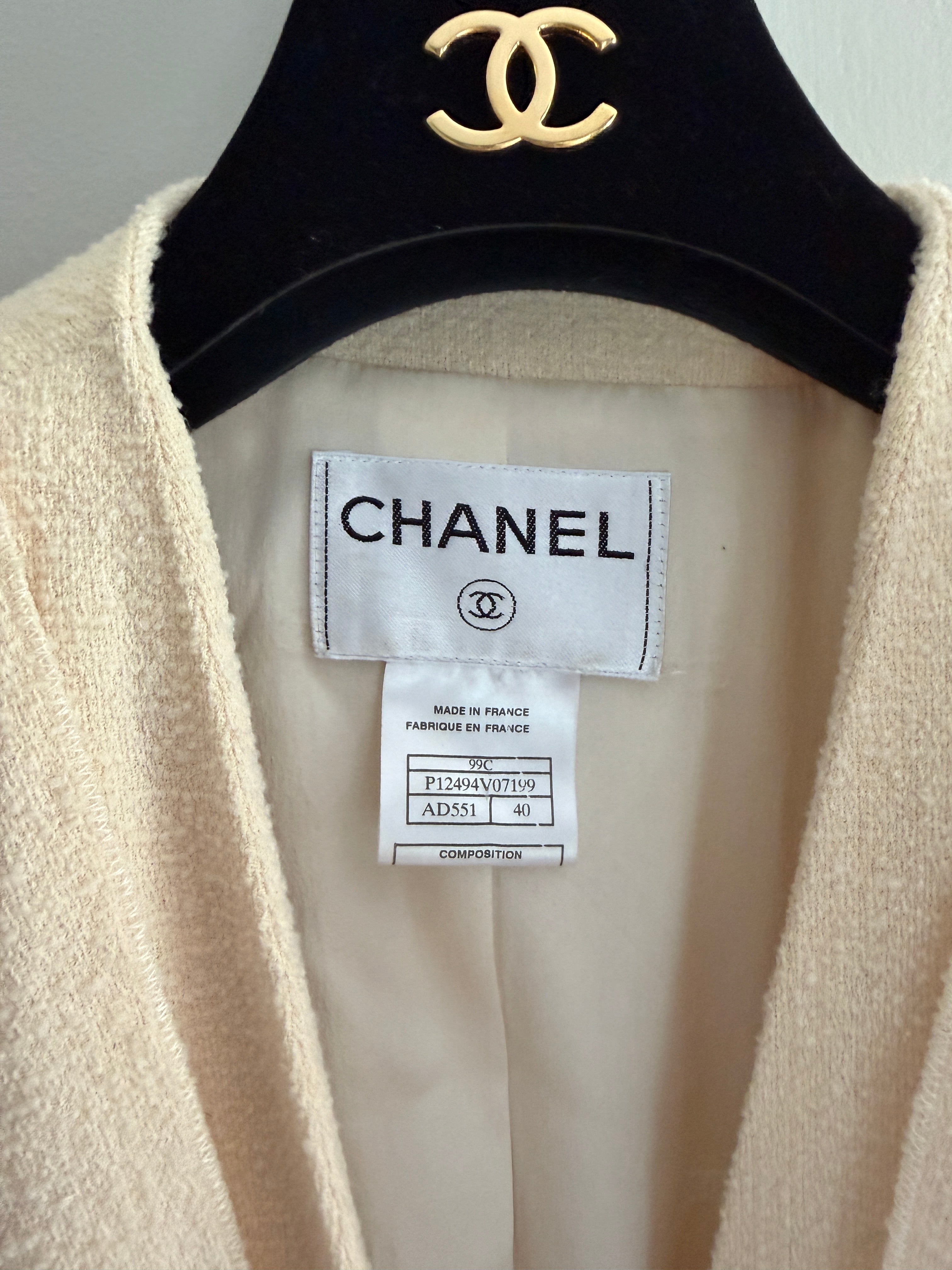 Chanel 1999 Tweed Cream Long Blazer Coat