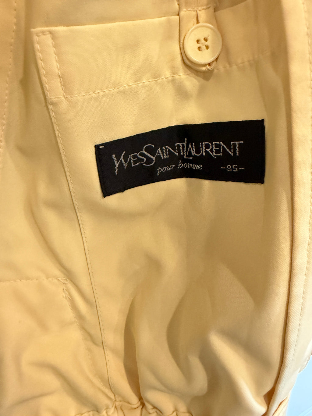 Yves Saint Laurent Vintage Butter Yellow Navy YSL Logo Bomber Windbreaker Jacket size 95