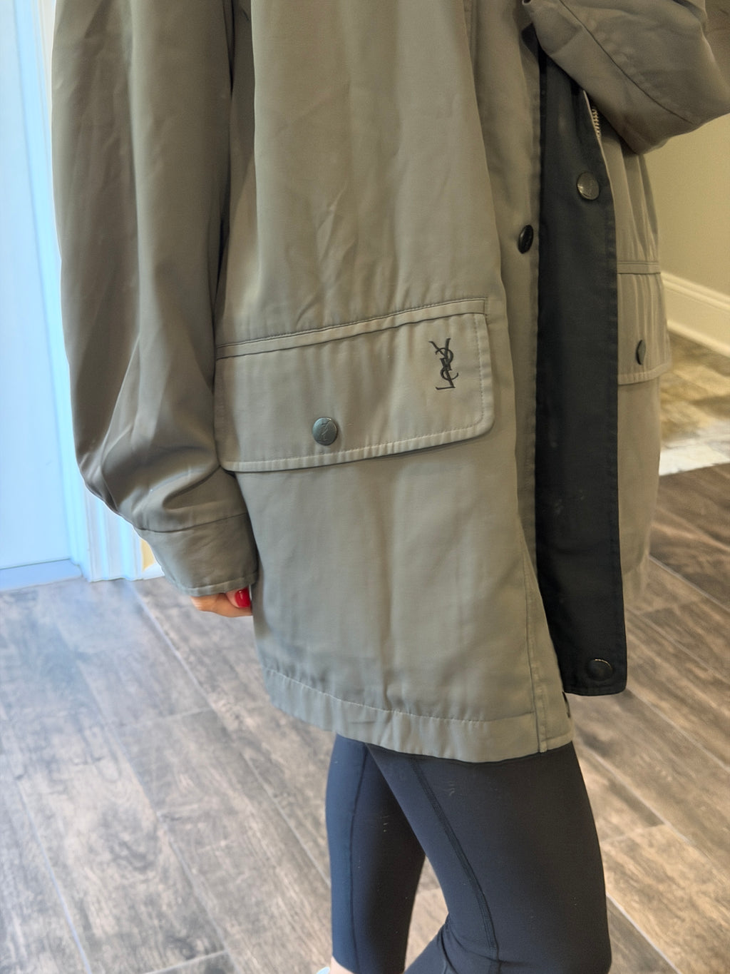 Yves Saint Laurent YSL Vintage Reversible Gray Black Bomber Windbreaker Jacket
