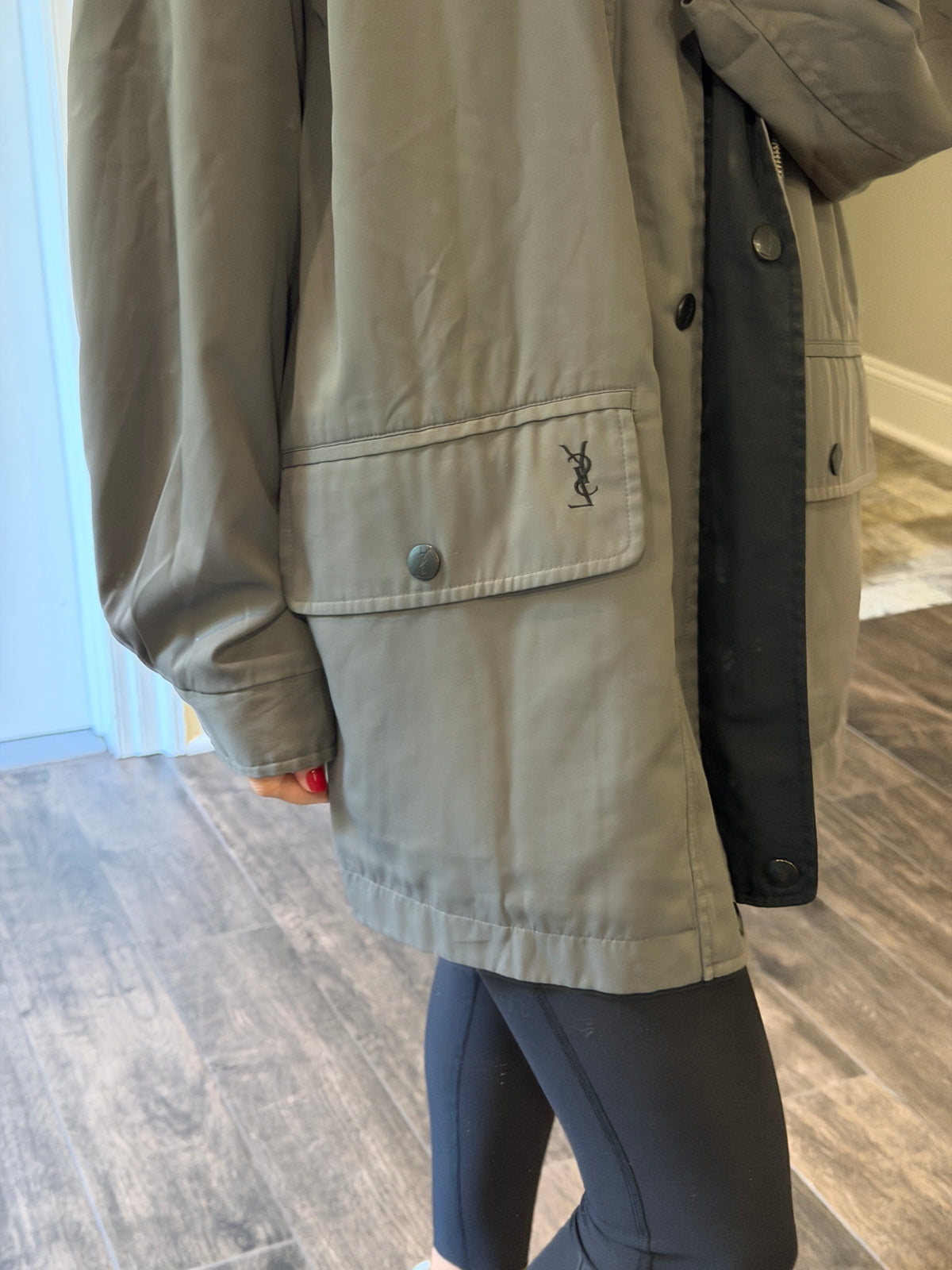 Yves Saint Laurent YSL Vintage Reversible Gray Black Bomber Windbreaker Jacket