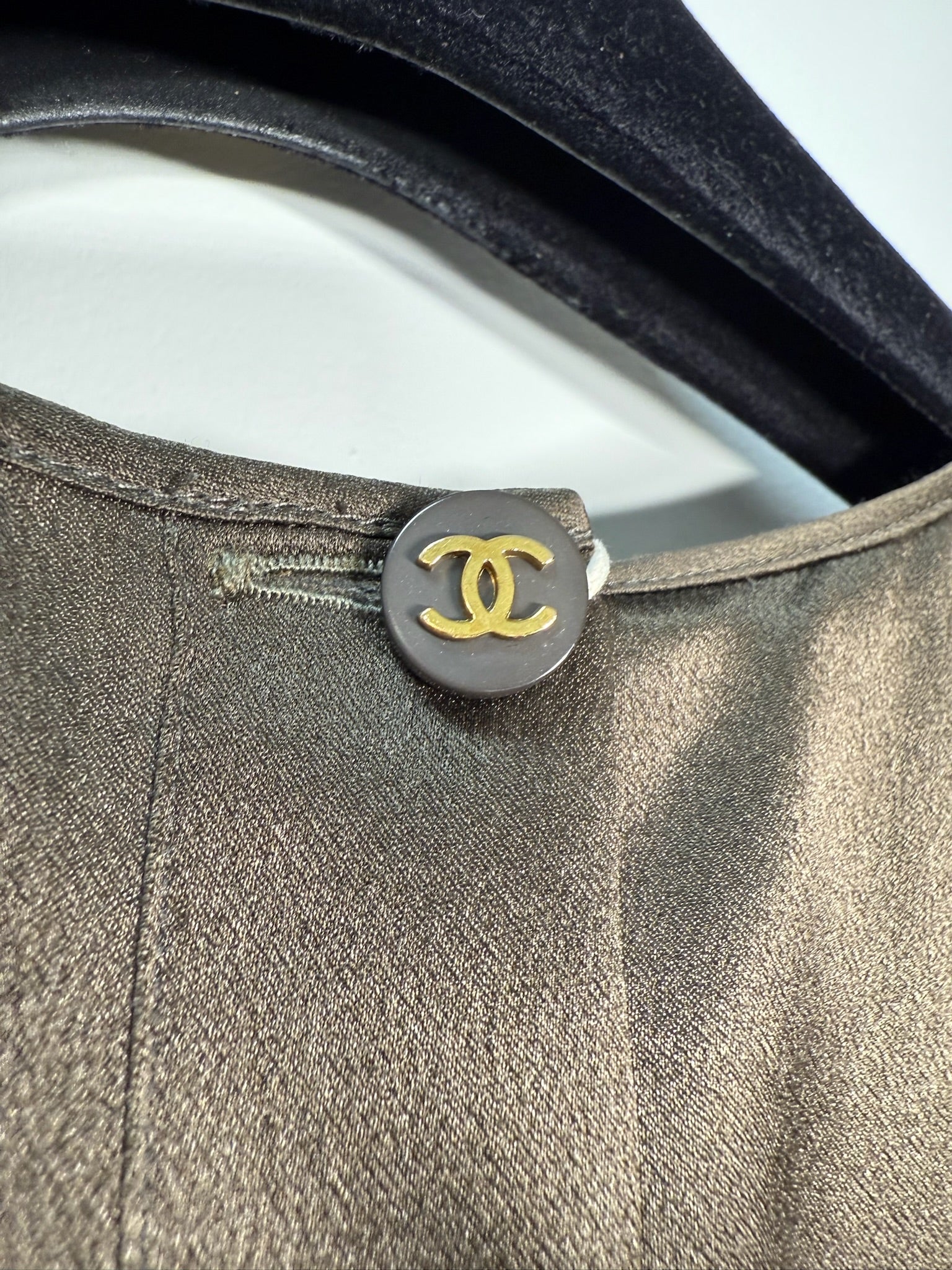 Chanel Silk Brown Blouse CC button