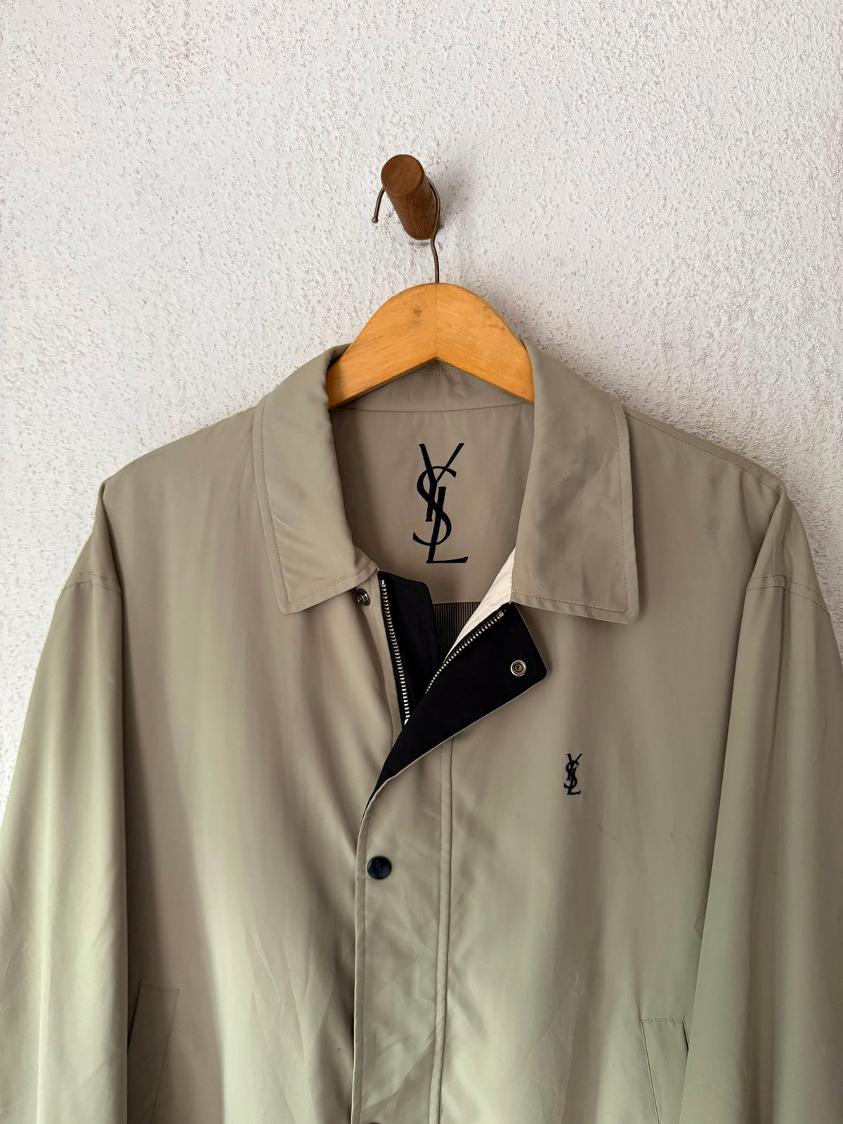 Yves Saint Laurent Vintage YSL Khaki Logo Windbreaker Bomber Jacket Men’s Oversized