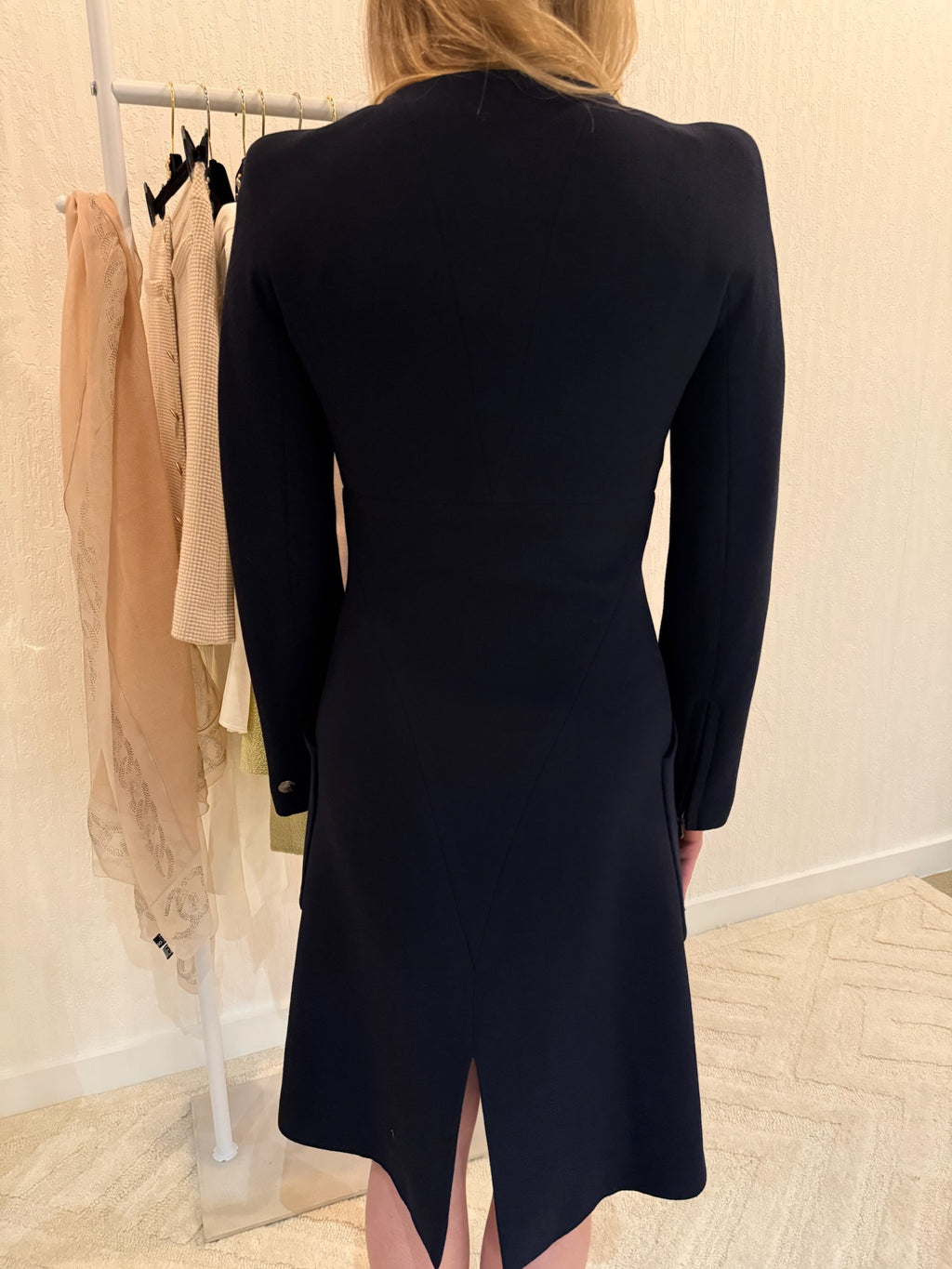 Chanel 1997 Navy Double Zip Coat Dress FR 38 | CC Logo Zippers | Fall 1997 Collection