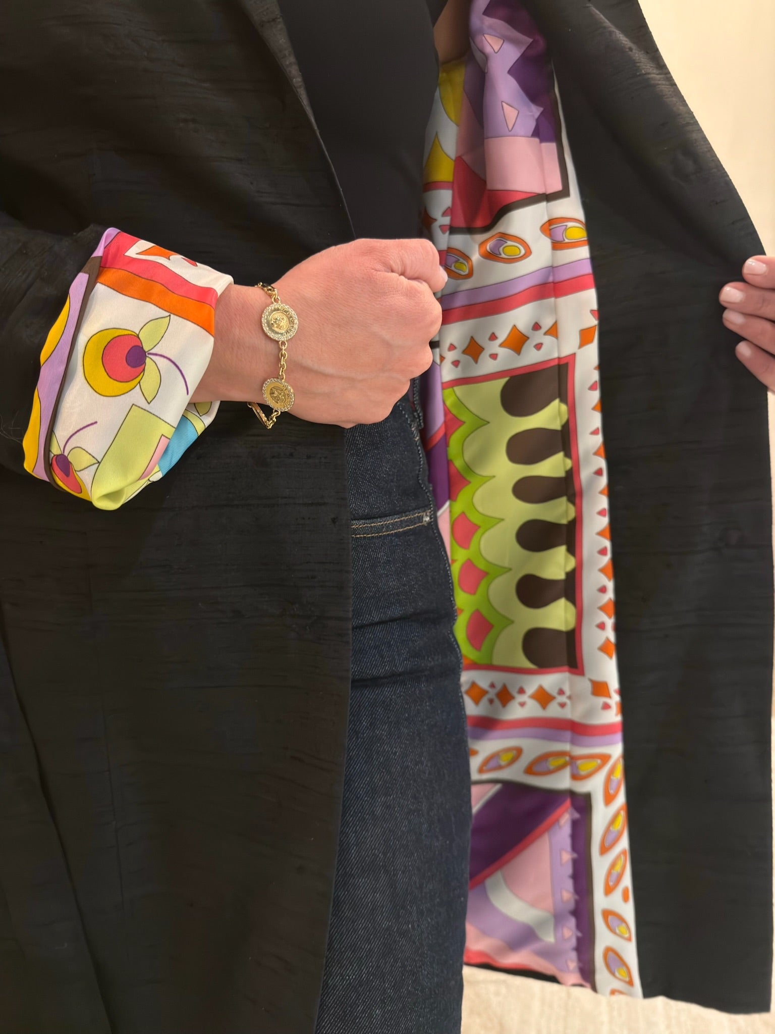 Dolce & Gabbana Black Jacket with Colorful Printed Silk Lining | IT 42 US 6