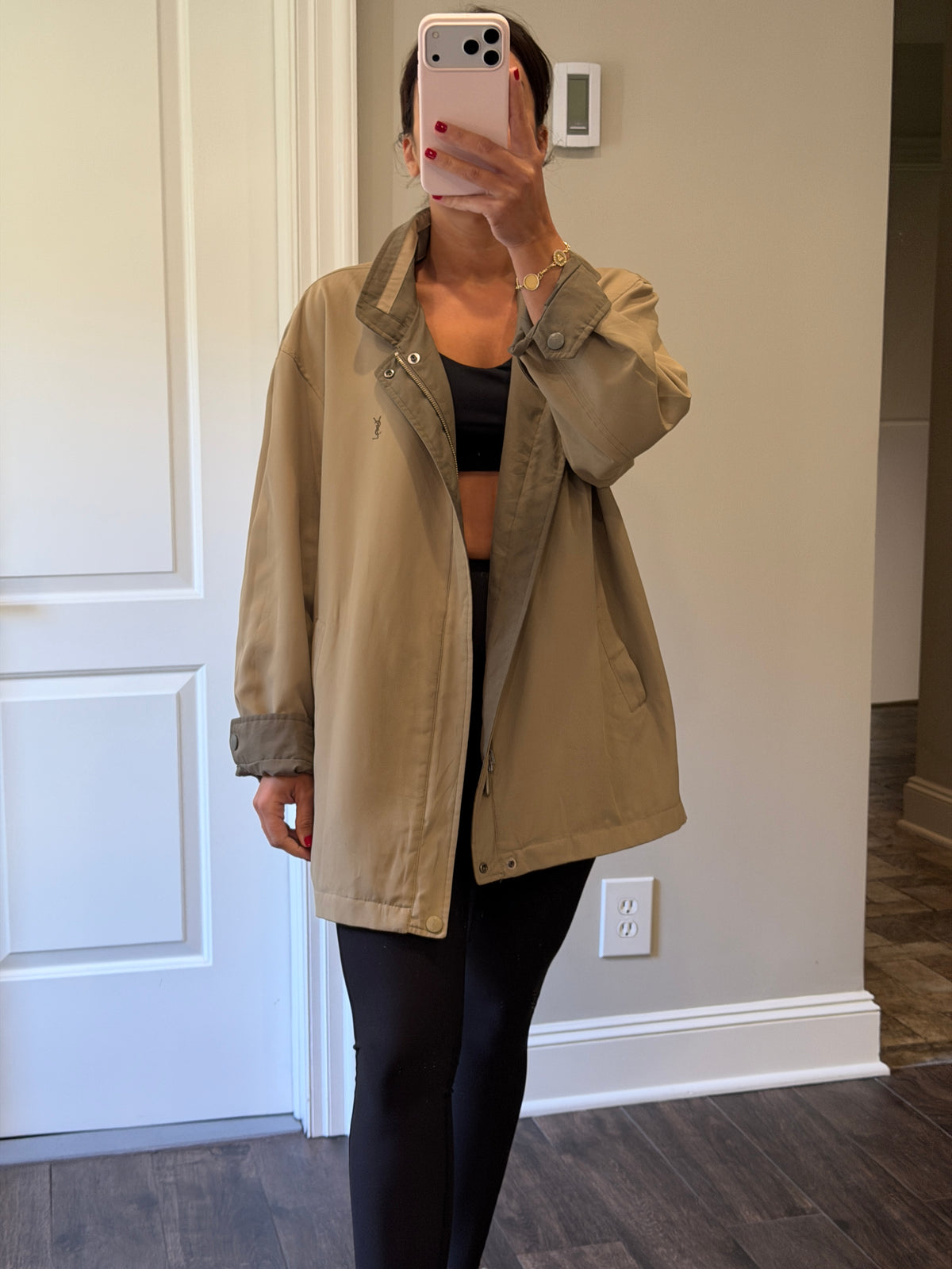Yves Saint Laurent Vintage Reversible Bomber Windbreaker Jacket Grey Olive Size 95