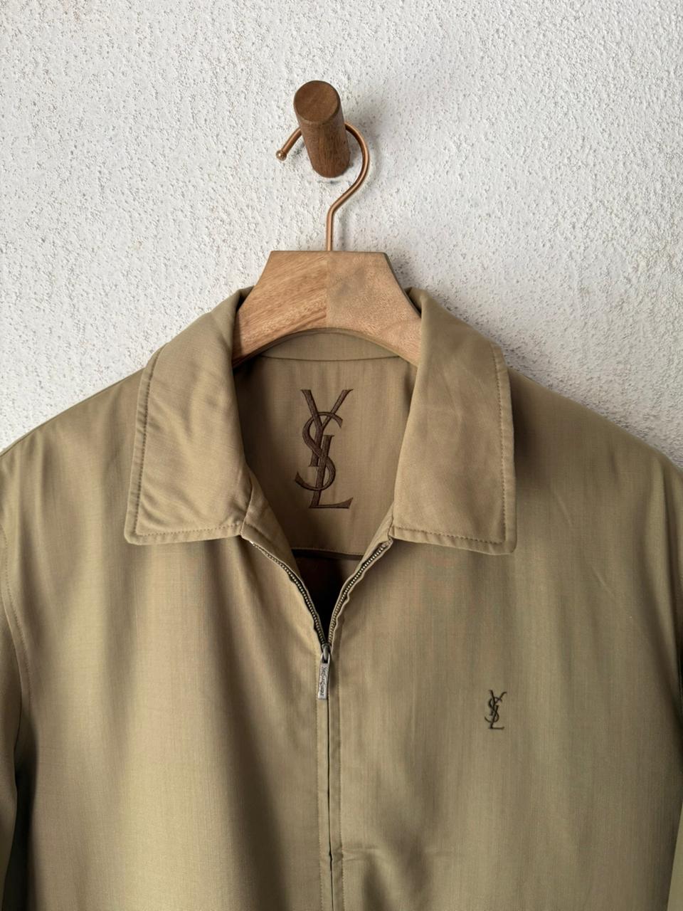 Yves Saint Laurent Vintage 90s Tan Windbreaker Brown YSL Logo YSL Logo Lining Size 95