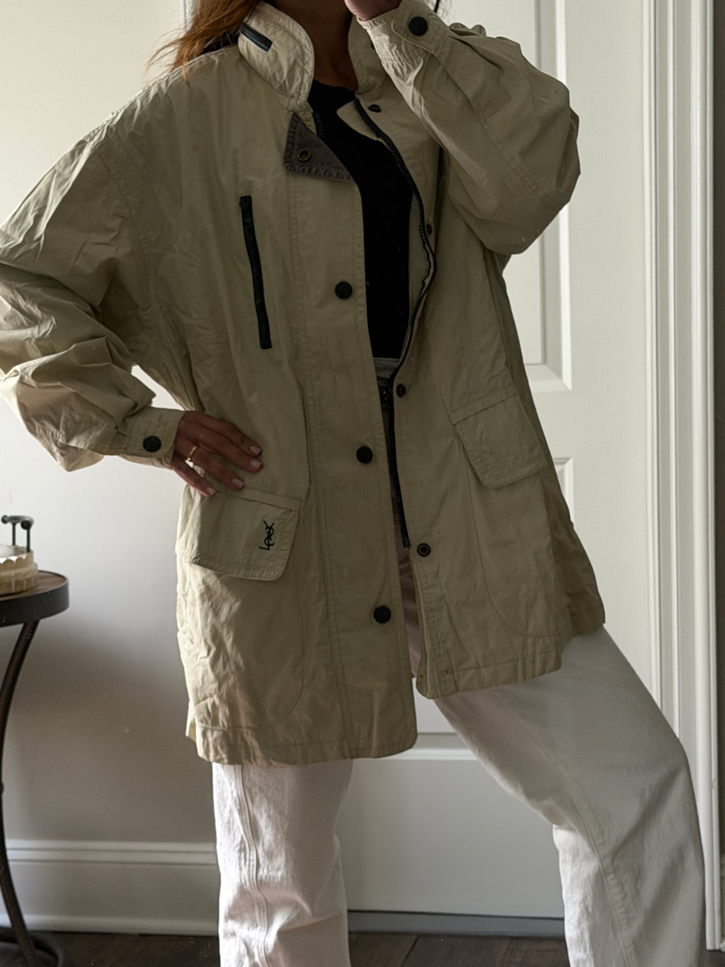 Saint Laurent Khaki YSL Pocket Windbreaker Jacket w/ Hood
