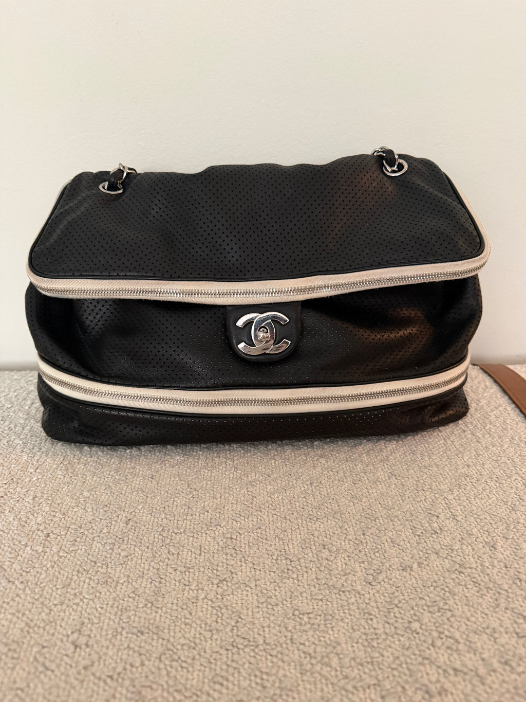 Chanel Black Perforated Zip Flap