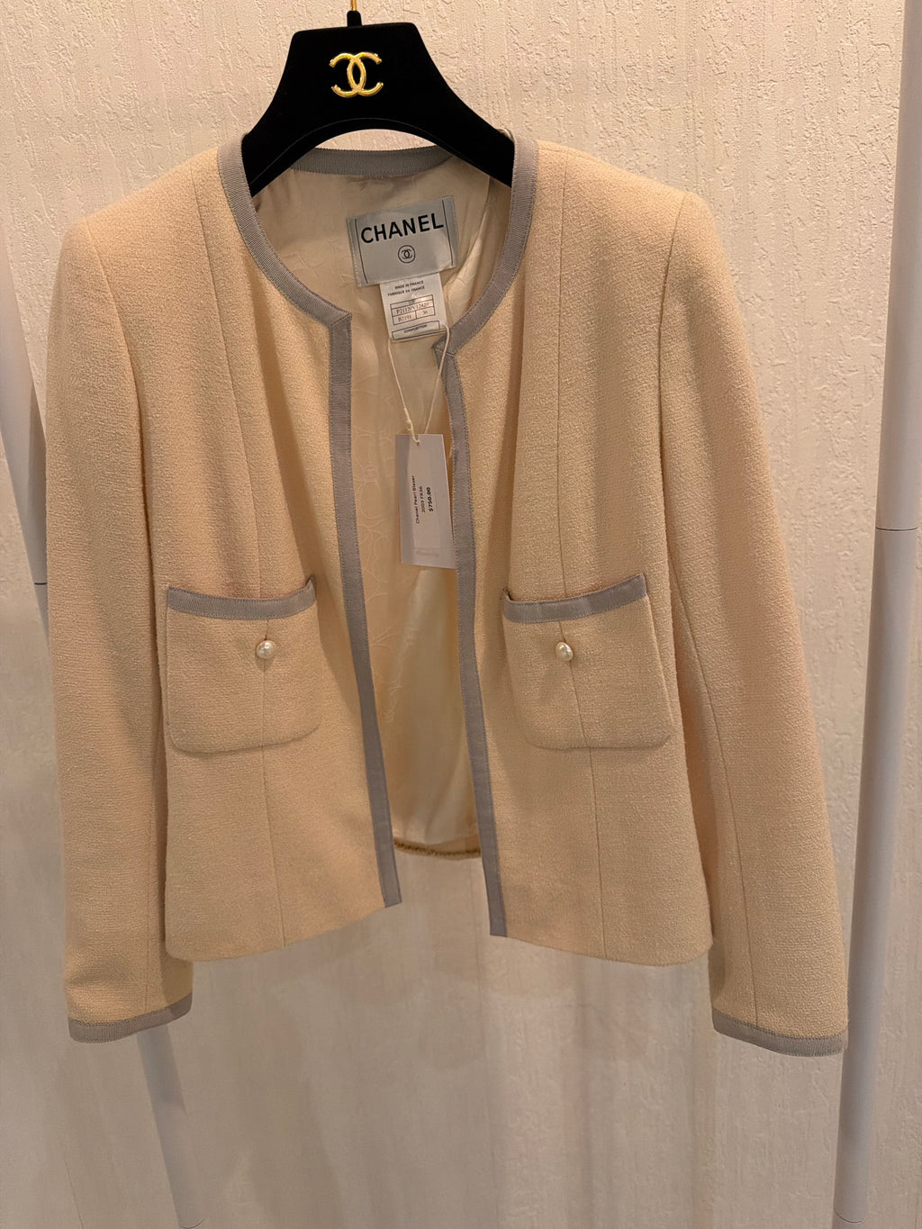 Chanel 2003 Pearl Button Wool Blazer Jacket FR36