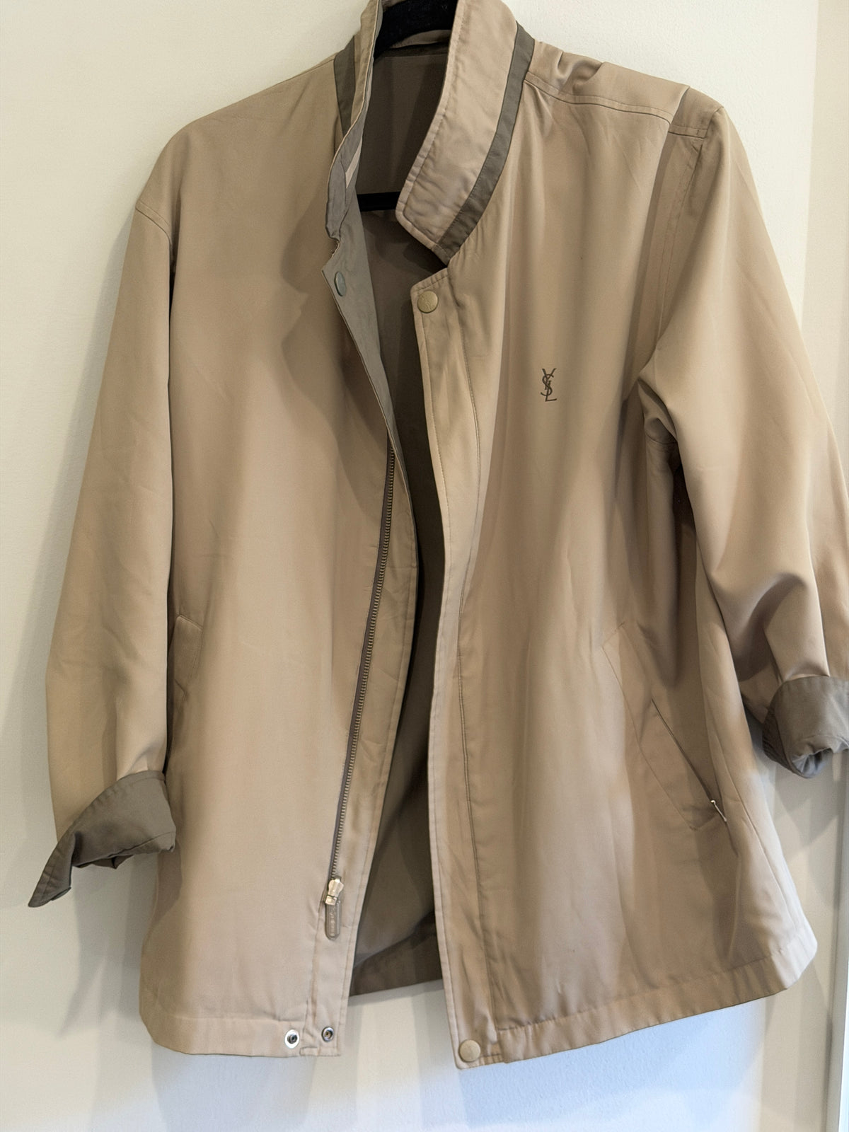 Yves Saint Laurent Vintage YSL Reversible Windbreaker Bomber Jacket Khaki Size 95