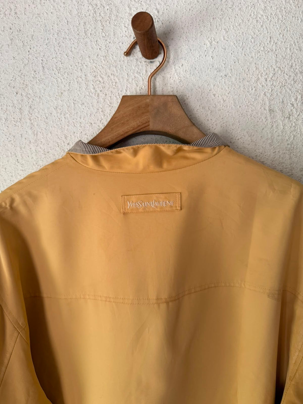 Yves Saint Laurent Vintage 90s Yellow YSL Logo Windbreaker Jacket White Logo Size 110 Oversized