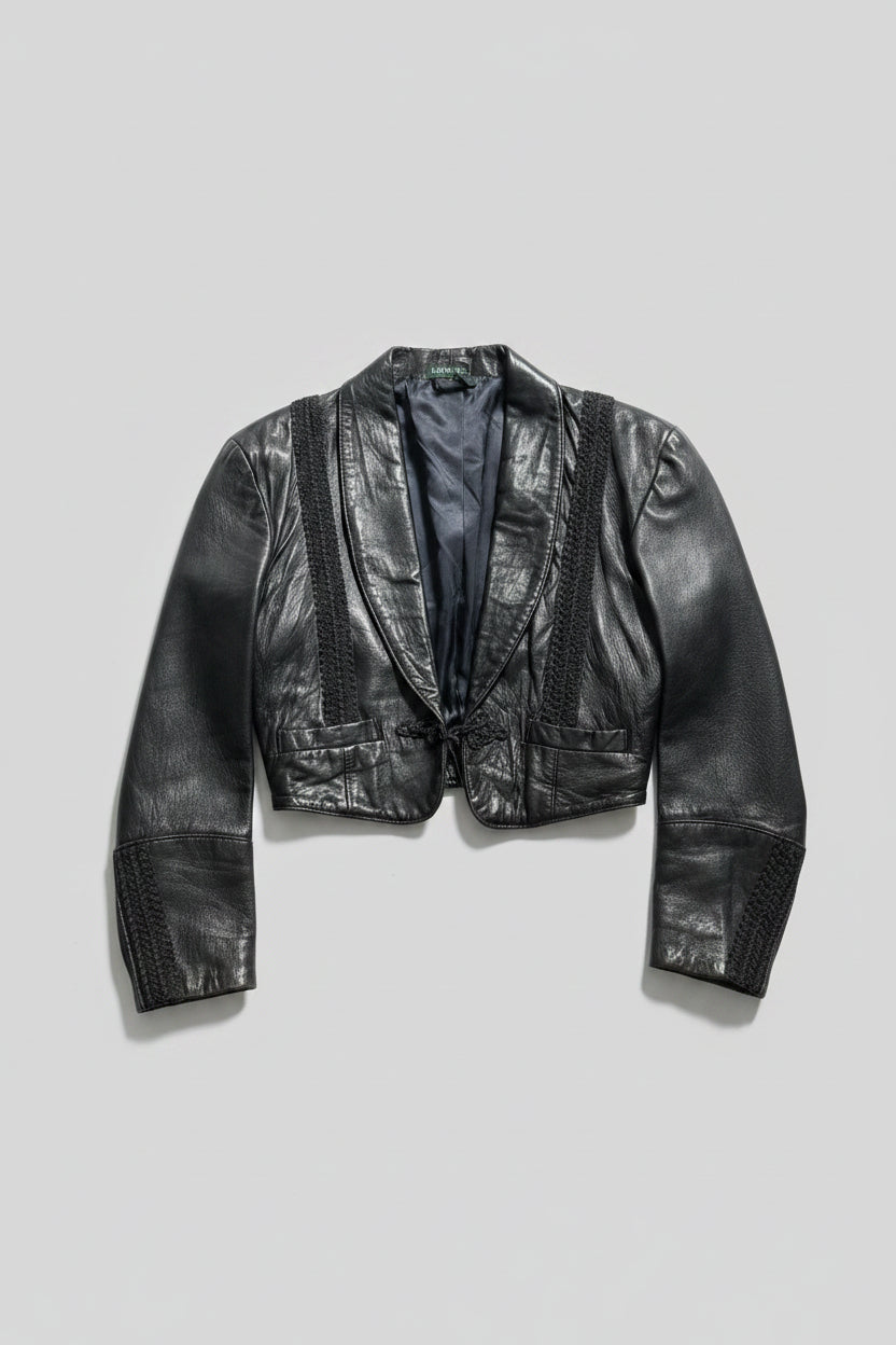 Ralph Lauren Cropped Black Leather Jacket with Toggle Closure | Women’s Leather Jacket