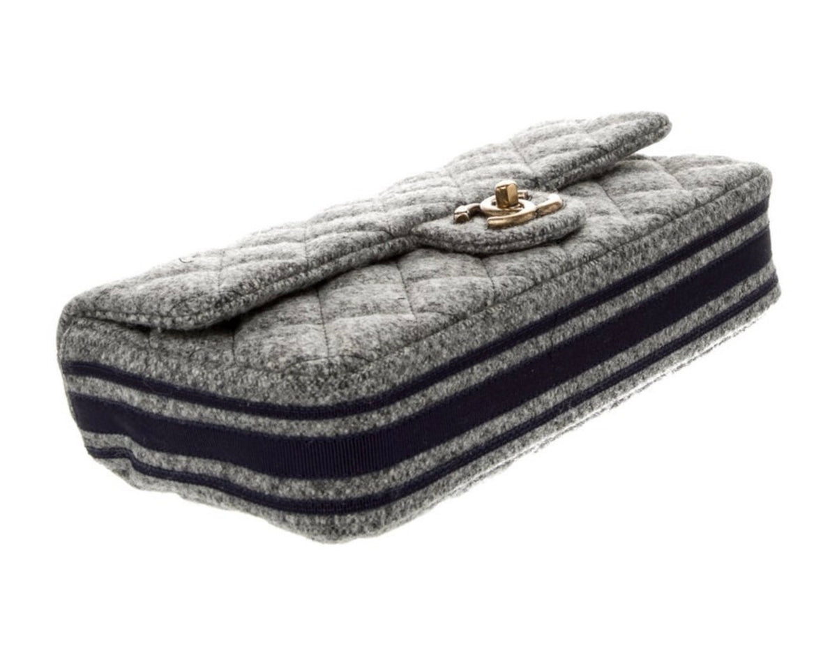 Chanel 2015–2016 Salzburg Collection Grey Quilted Wool Flap Bag with CC Chain Detail