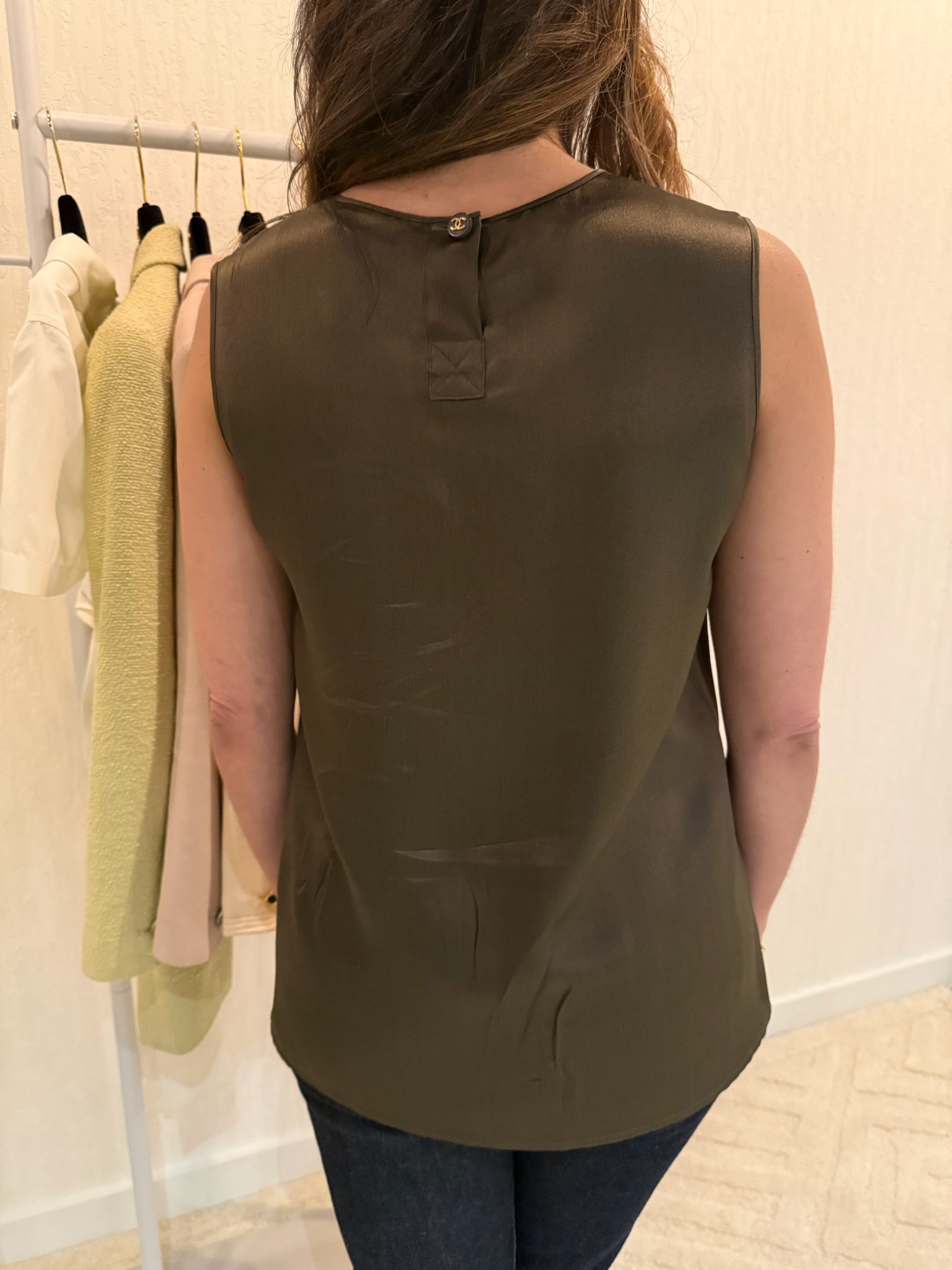 Chanel Silk Brown Blouse CC button