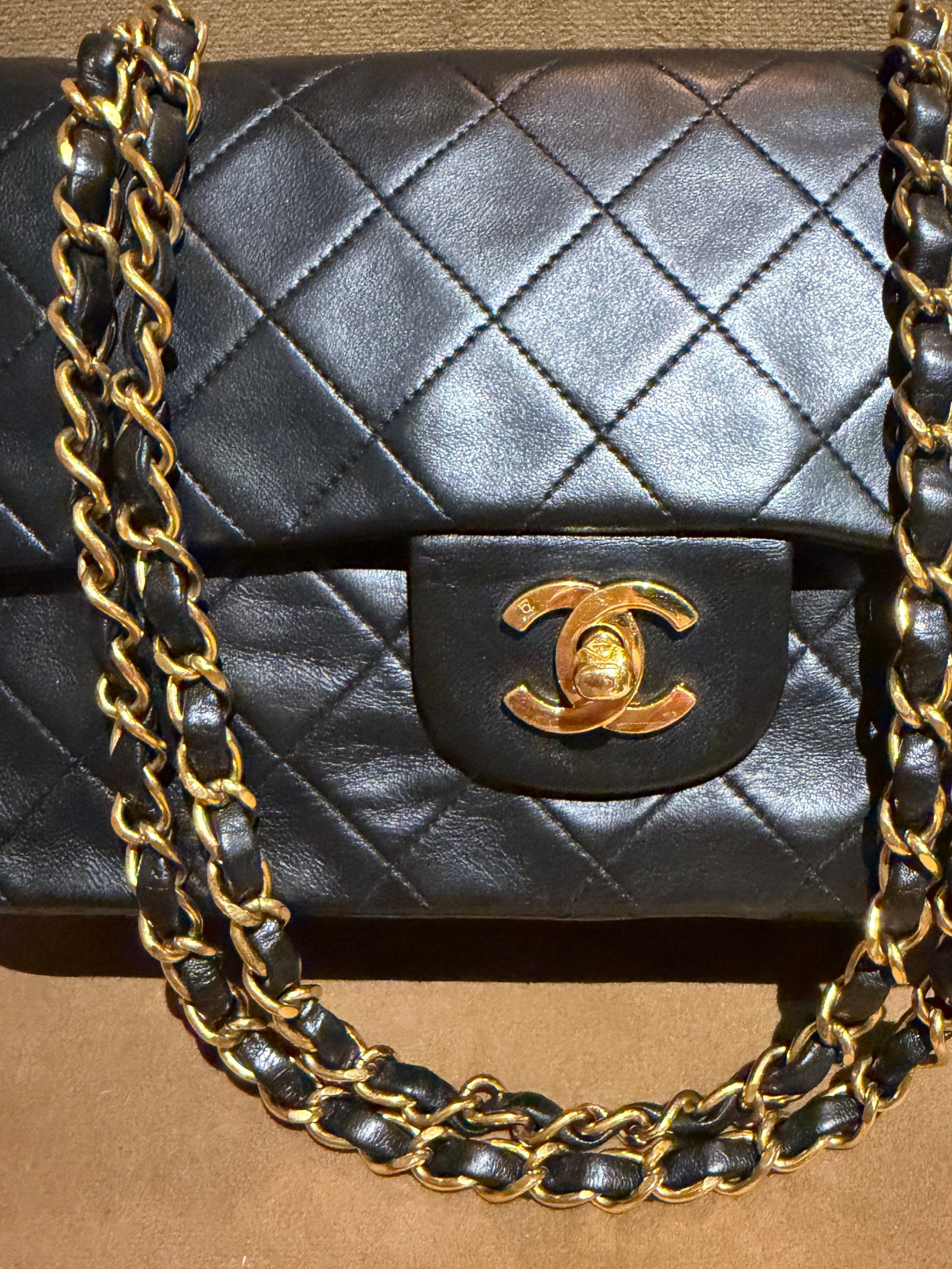 Chanel Classic Small Double Flap Bag Black Lambskin 24K Gold Hardware 1994–1996