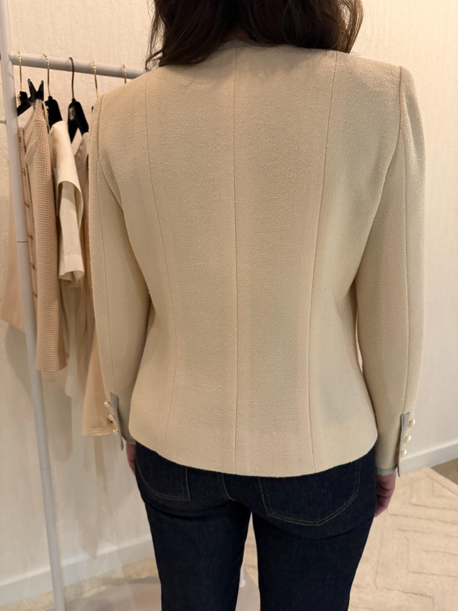 Chanel 2003 Pearl Button Wool Blazer Jacket FR36
