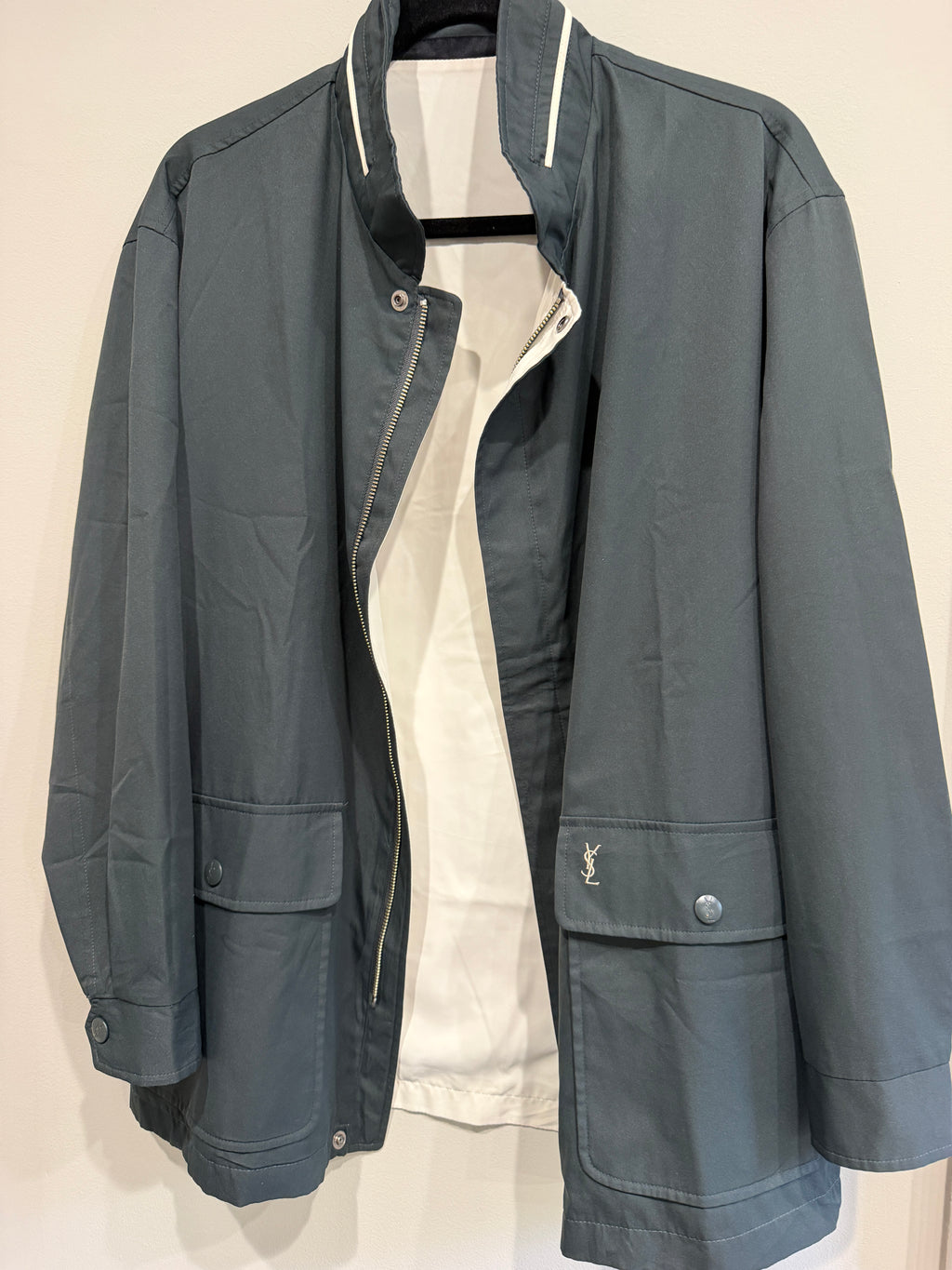 Yves Saint Laurent Vintage YSL Reversible White Black Windbreaker Bomber Jacket