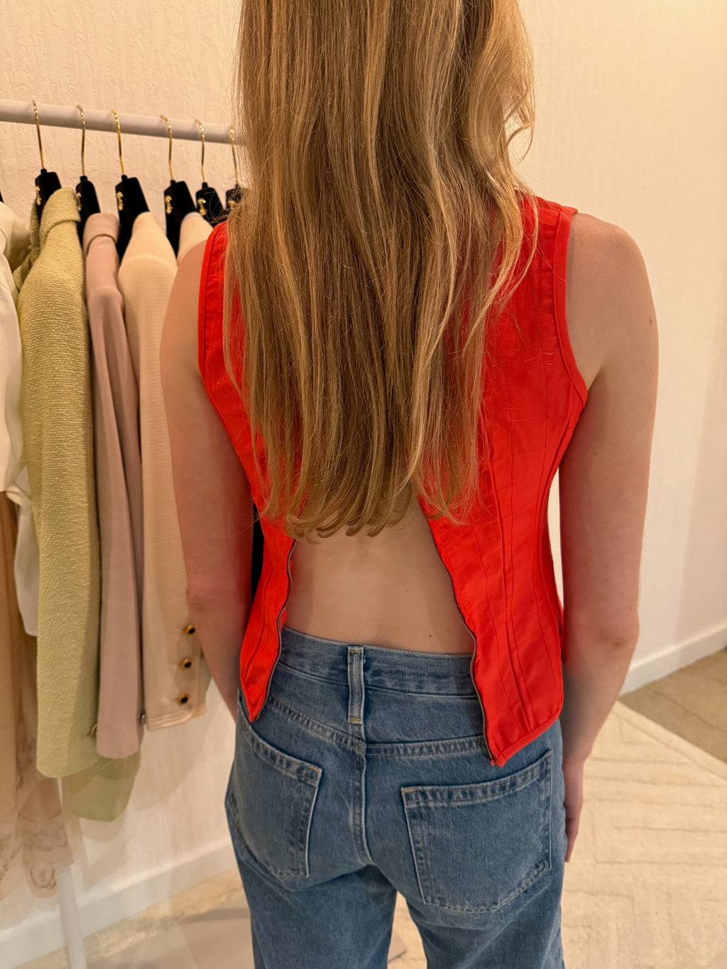 Chanel 2000 CC Logo Red Zipper Top FR36