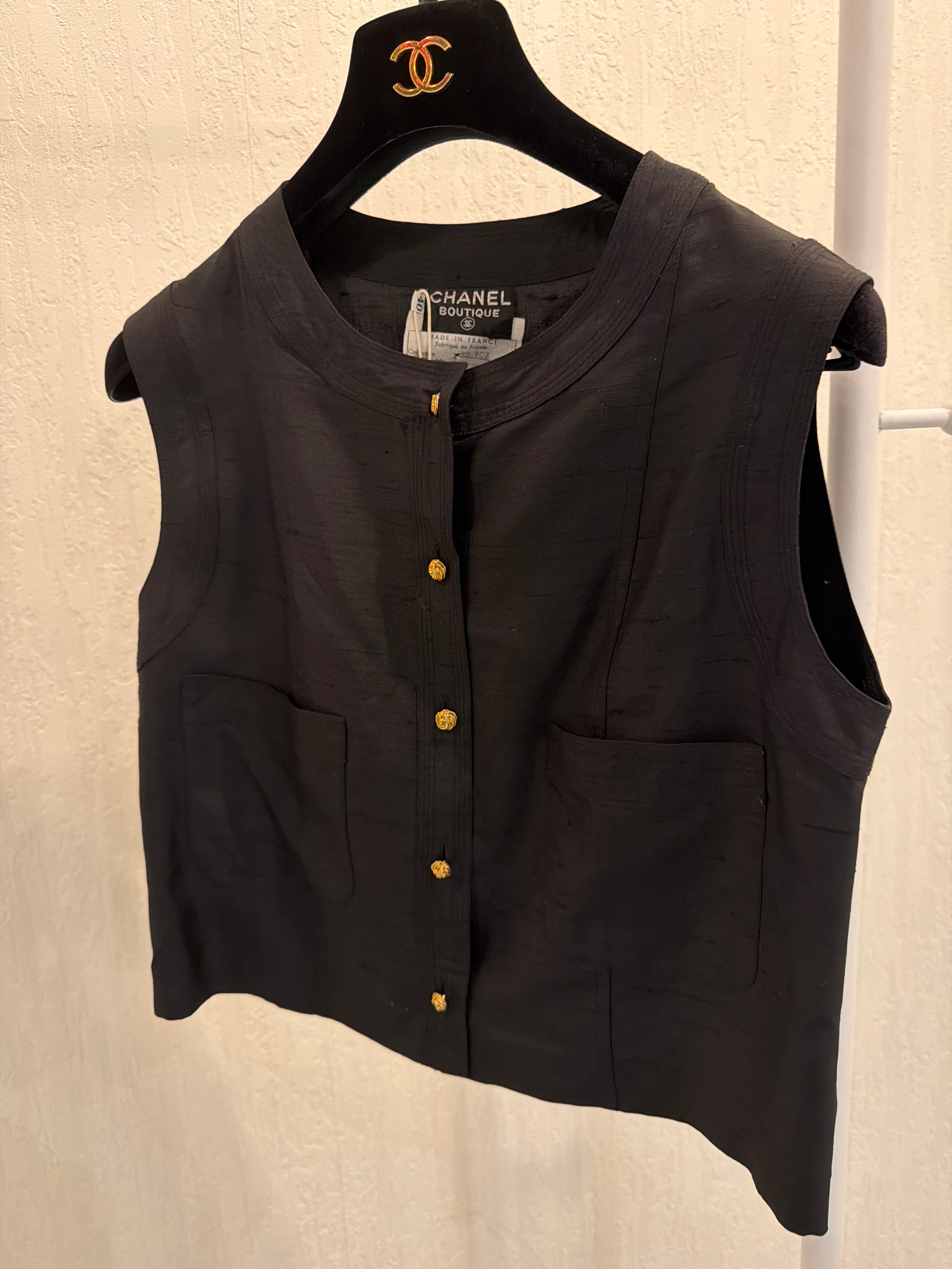 Chanel Black Gold Button Vest
