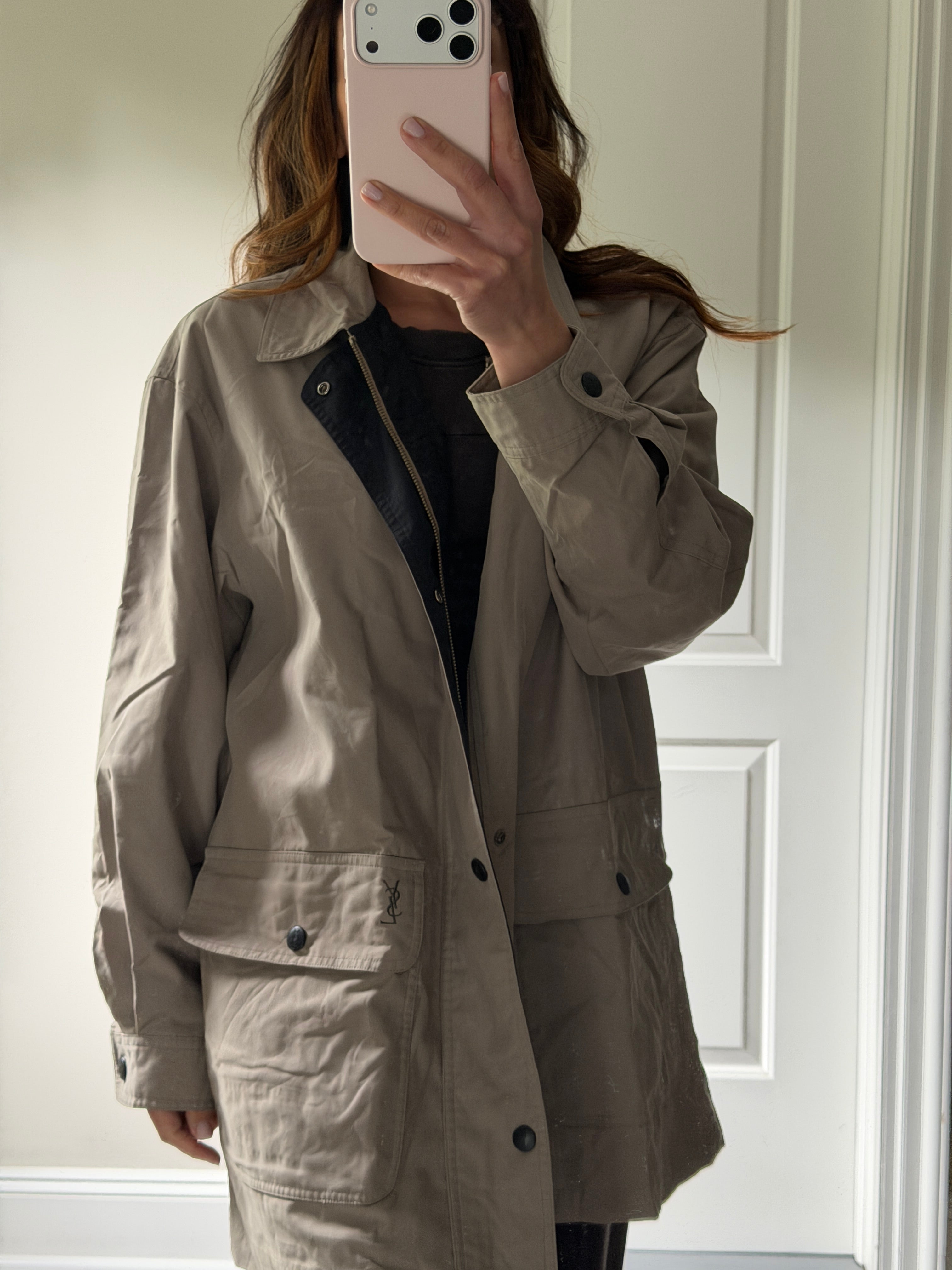 Saint Laurent Dark Khaki Windreaker Jacket w Double Pocket