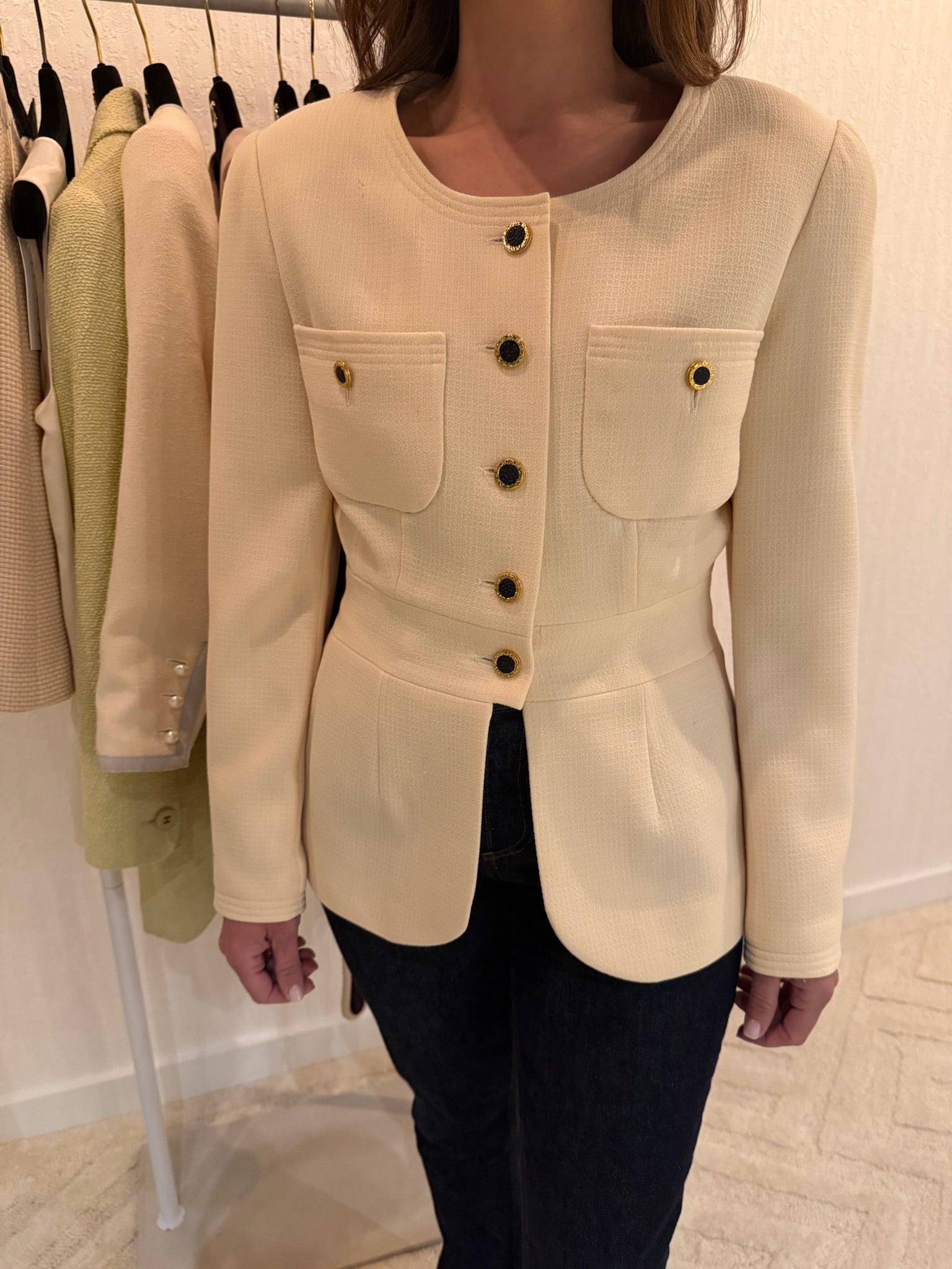 Chanel Beige Blazer Blk Buttons 1989