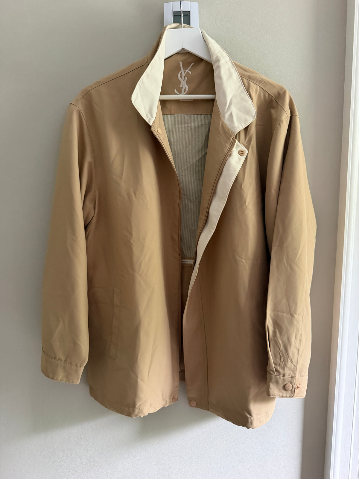 Yves Saint Laurent Vintage YSL Beige Windbreaker Bomber Jacket Size 100