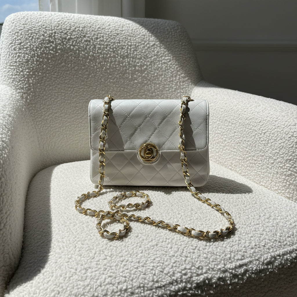 Chanel White Mini Round CC Flap  1987-1988