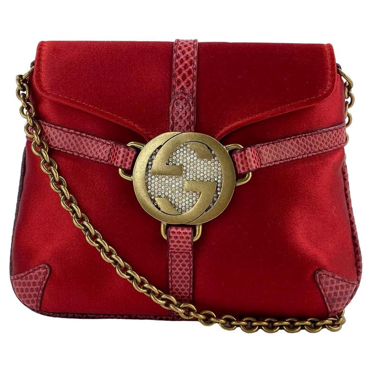 Gucci F/W 2003 Tom Ford Red Silk Satin GG Crystal Reins Thong Mini Crossbody Bag