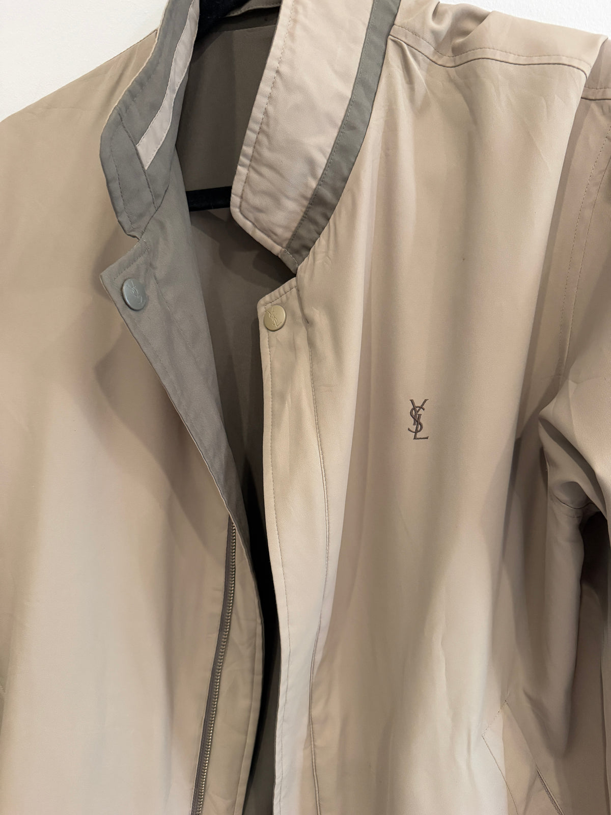 Yves Saint Laurent Vintage YSL Reversible Windbreaker Bomber Jacket Khaki Size 95