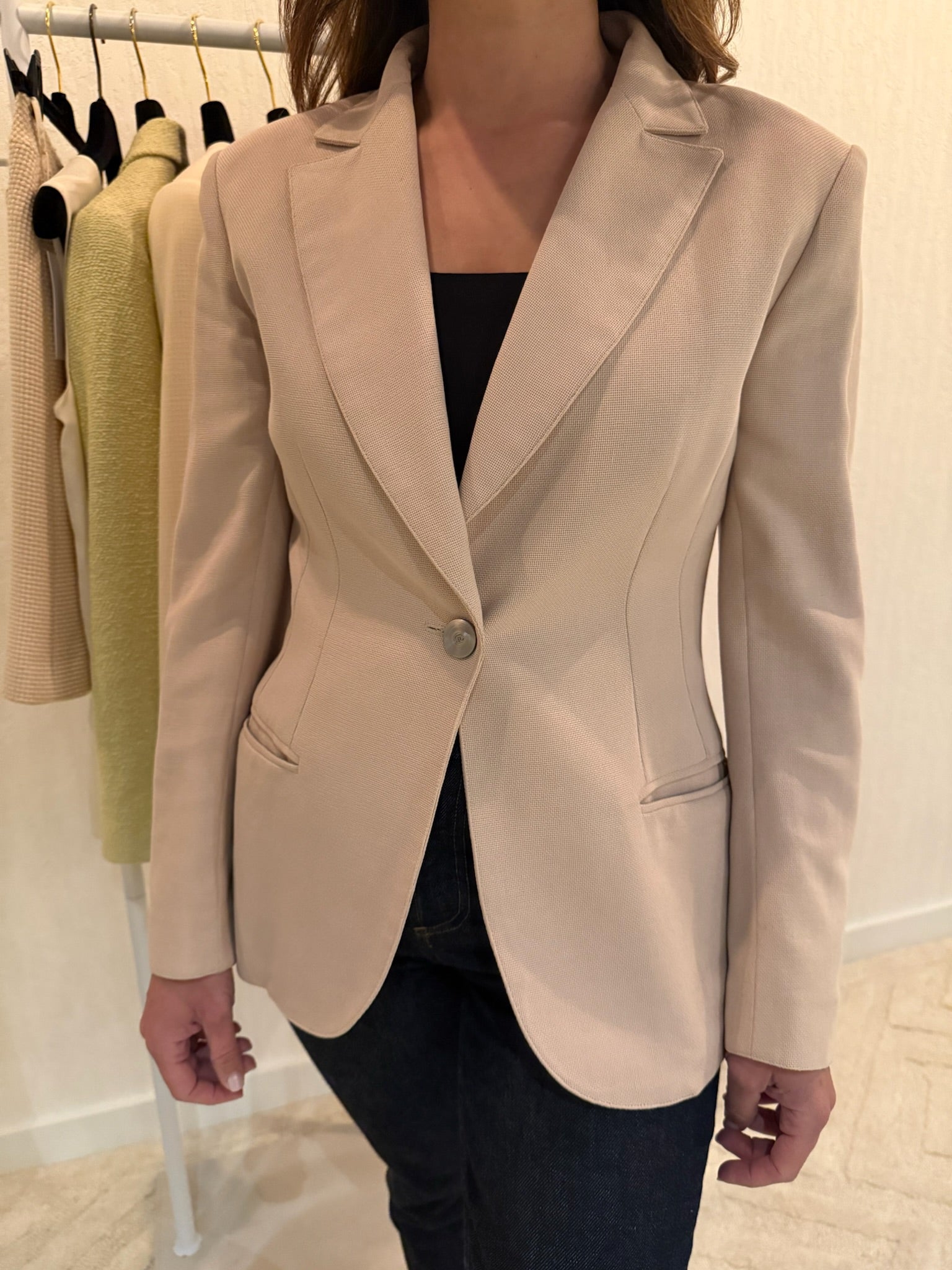 Chanel 1998 CC Logo Cotton One Button Blazer FR38