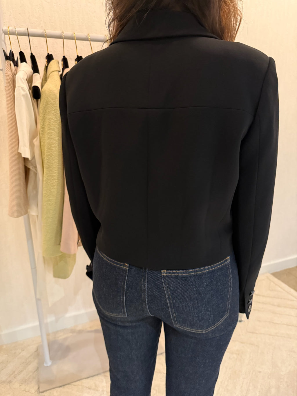 Chanel 2015 Silk Black Runway Blazer with Removable White Sleeves | FR40