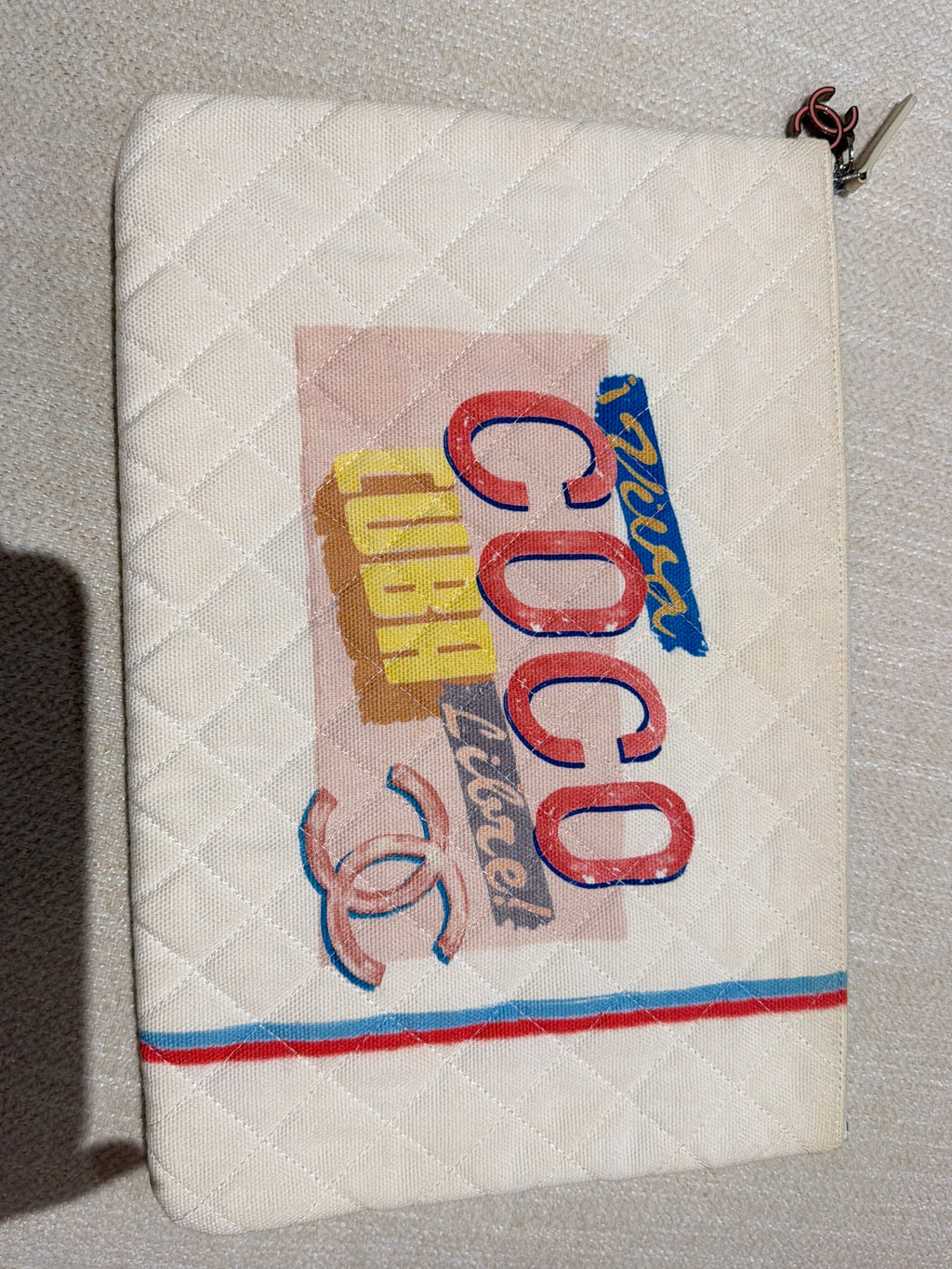 Chanel Coco Cuba Libre Quilted Canvas Medium O Case Pouch White