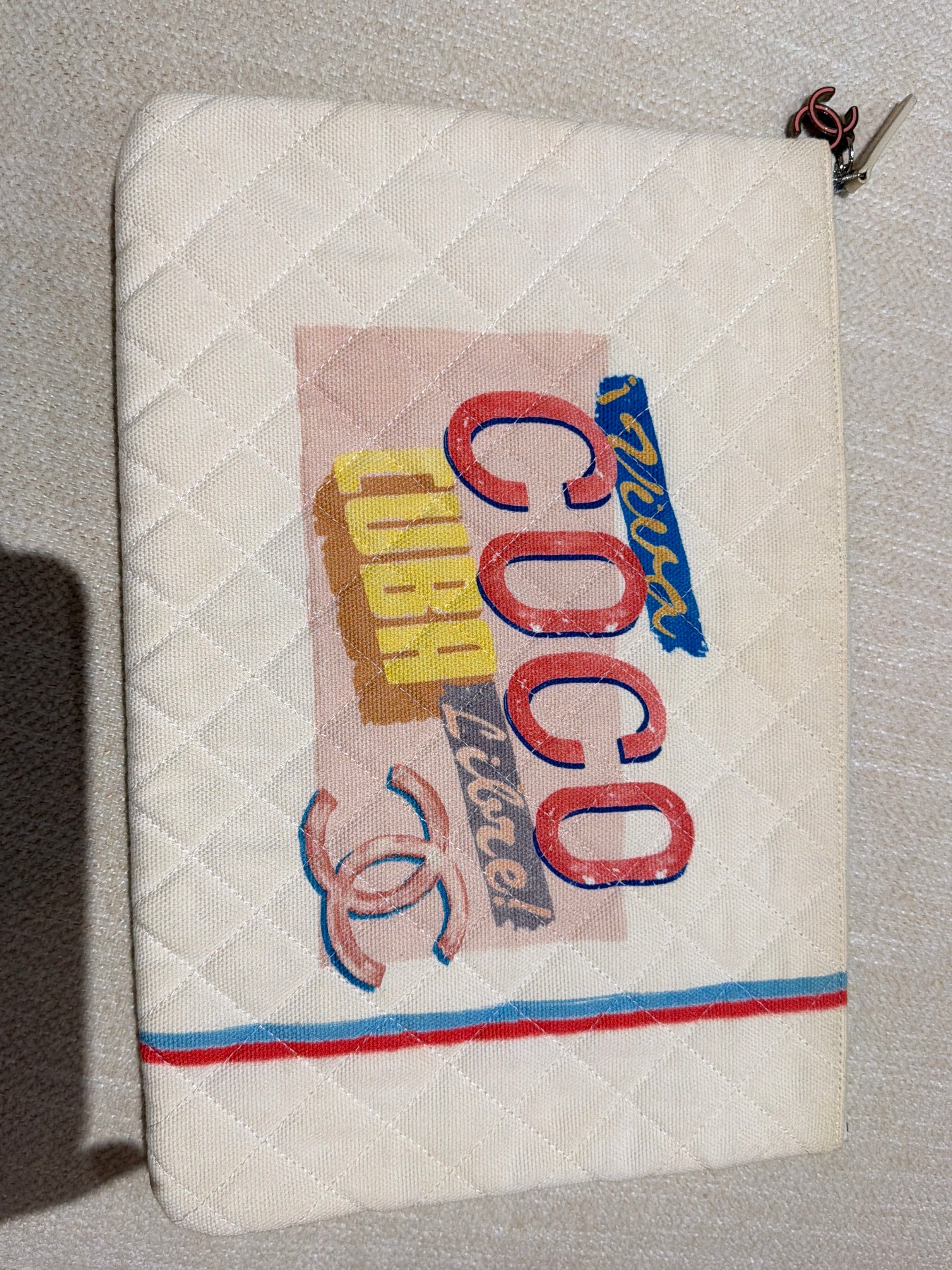 Chanel Coco Cuba Libre Quilted Canvas Medium O Case Pouch White