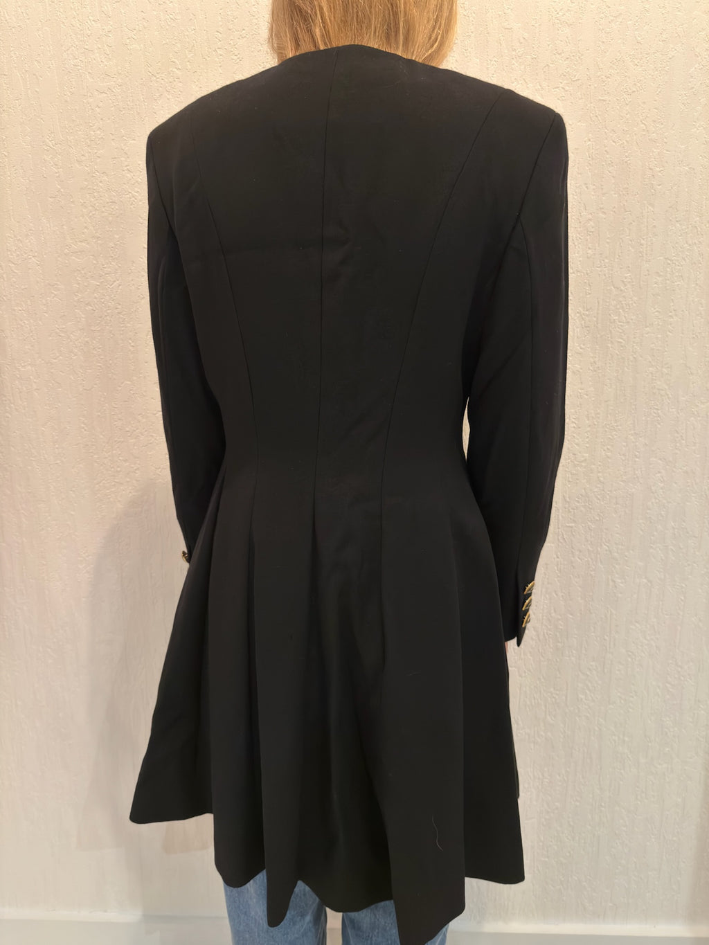 Escada by Margaretha Ley Black Wool Coat Jacket Small Longline Classic
