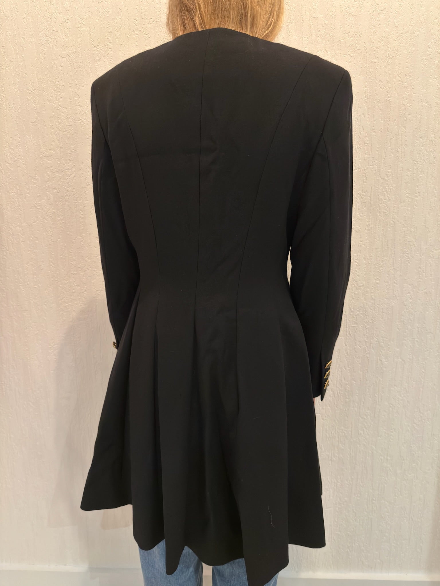 Escada by Margaretha Ley Black Wool Coat Jacket Small Longline Classic