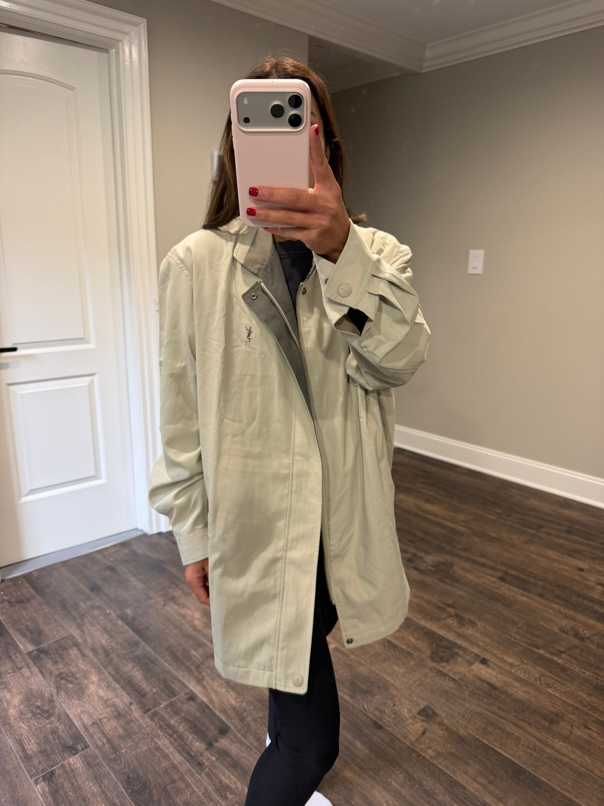 Yves Saint Laurent Vintage YSL Light Khaki Beige Windbreaker Bomber Jacket Size 105