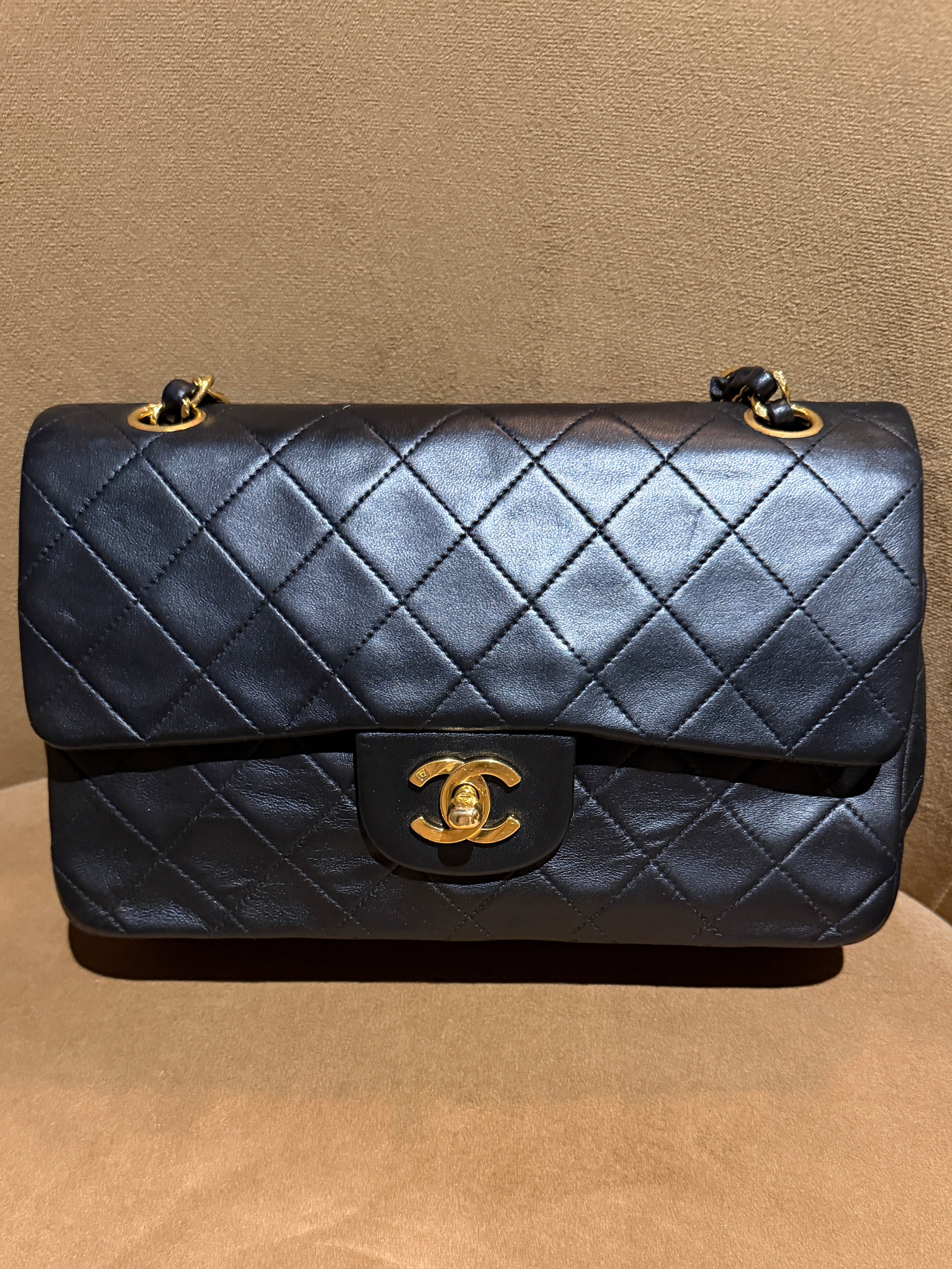 Chanel Classic Small Double Flap Bag Black Lambskin 24K Gold Hardware 1994–1996
