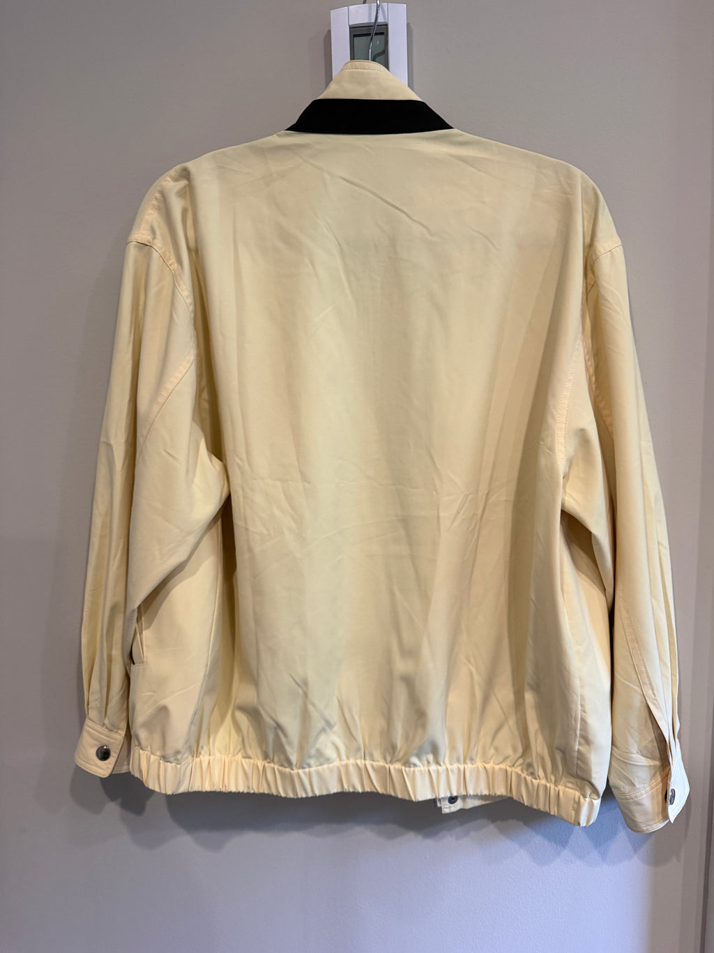 Yves Saint Laurent Vintage Butter Yellow Navy YSL Logo Bomber Windbreaker Jacket size 95