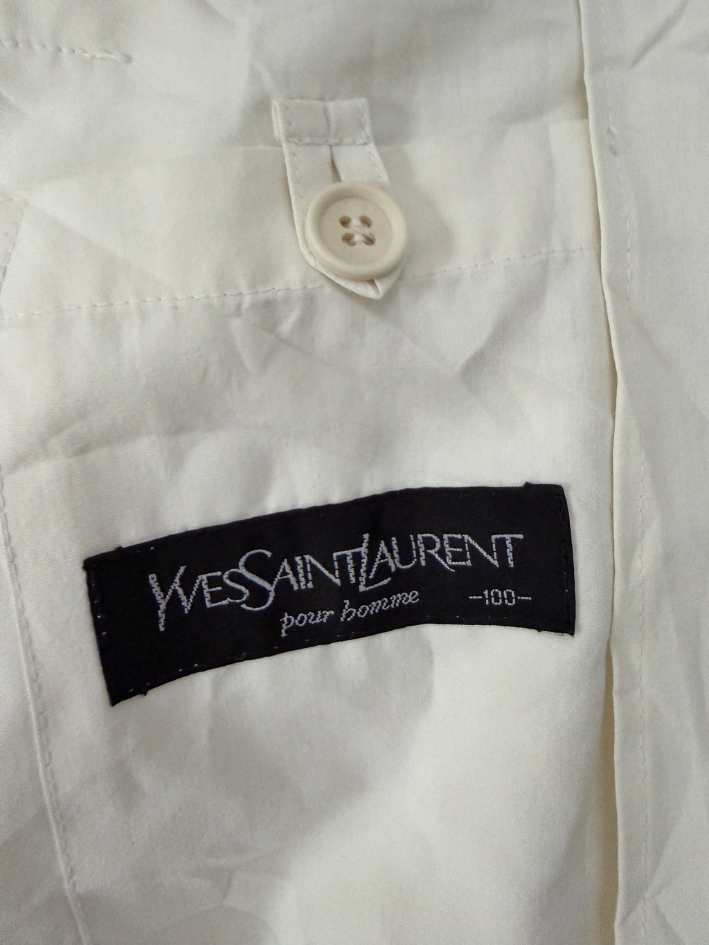 Yves Saint Laurent Vintage Off White Lightweight Jacket Green Logo Green Collar Size 100