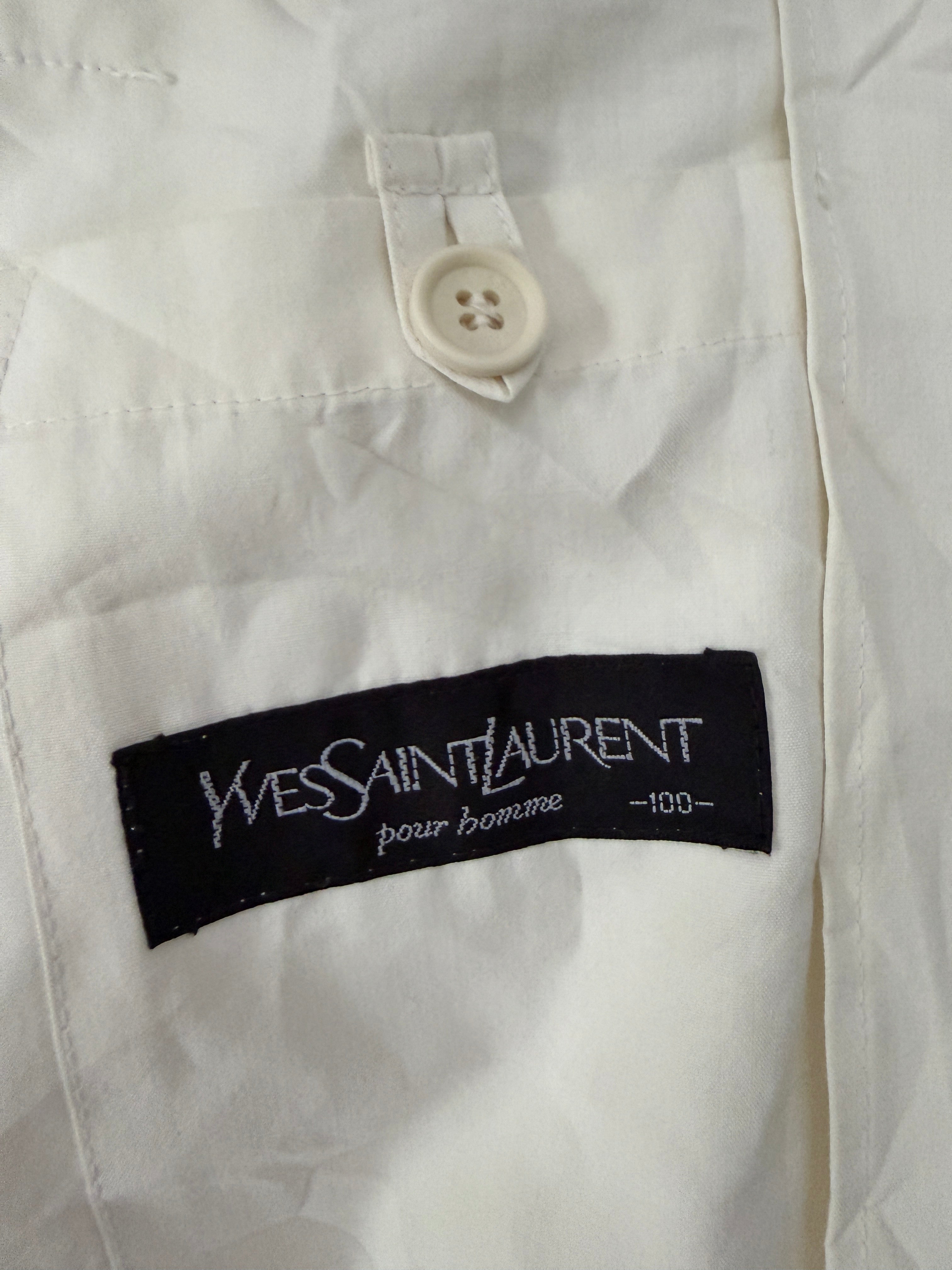 Yves Saint Laurent Vintage Off White Lightweight Jacket Green Logo Green Collar Size 100