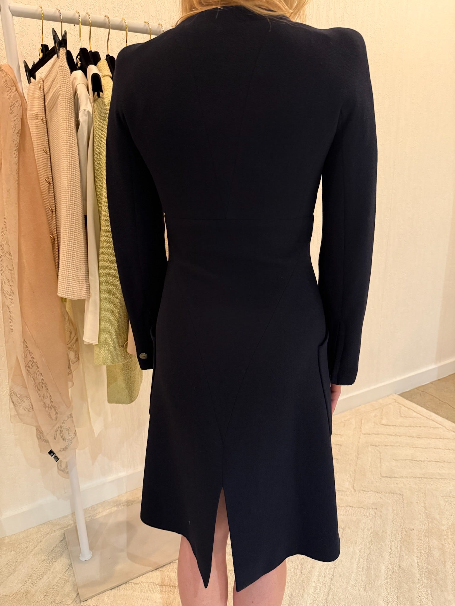 Chanel 1997 Navy Double Zip Coat Dress FR 38 | CC Logo Zippers | Fall 1997 Collection