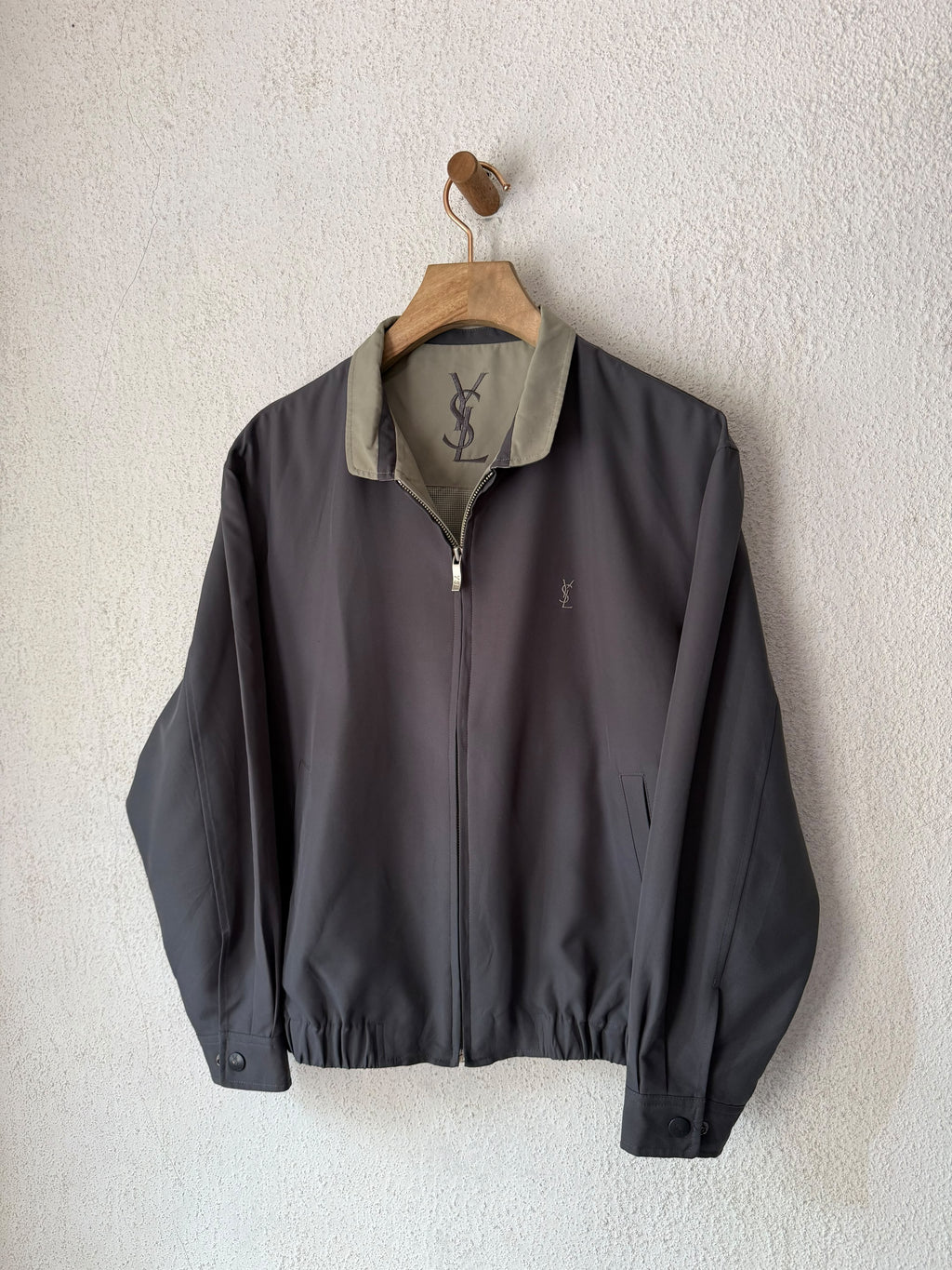 Yves Saint Laurent Black Zip-Up Windbreaker Bomber Jacket