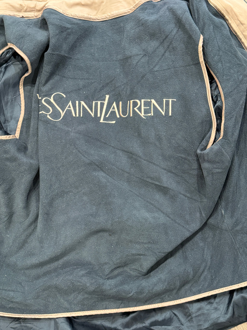 Yves Saint Laurent Vintage YSL Black Dark Green Jacket 2 in 1 Detachable Fleece Vest Size 95