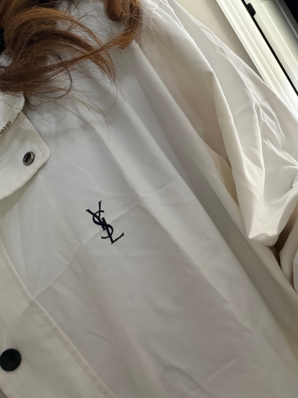 Saint Laurent White Windbreaker Jacket with Black YSL logo