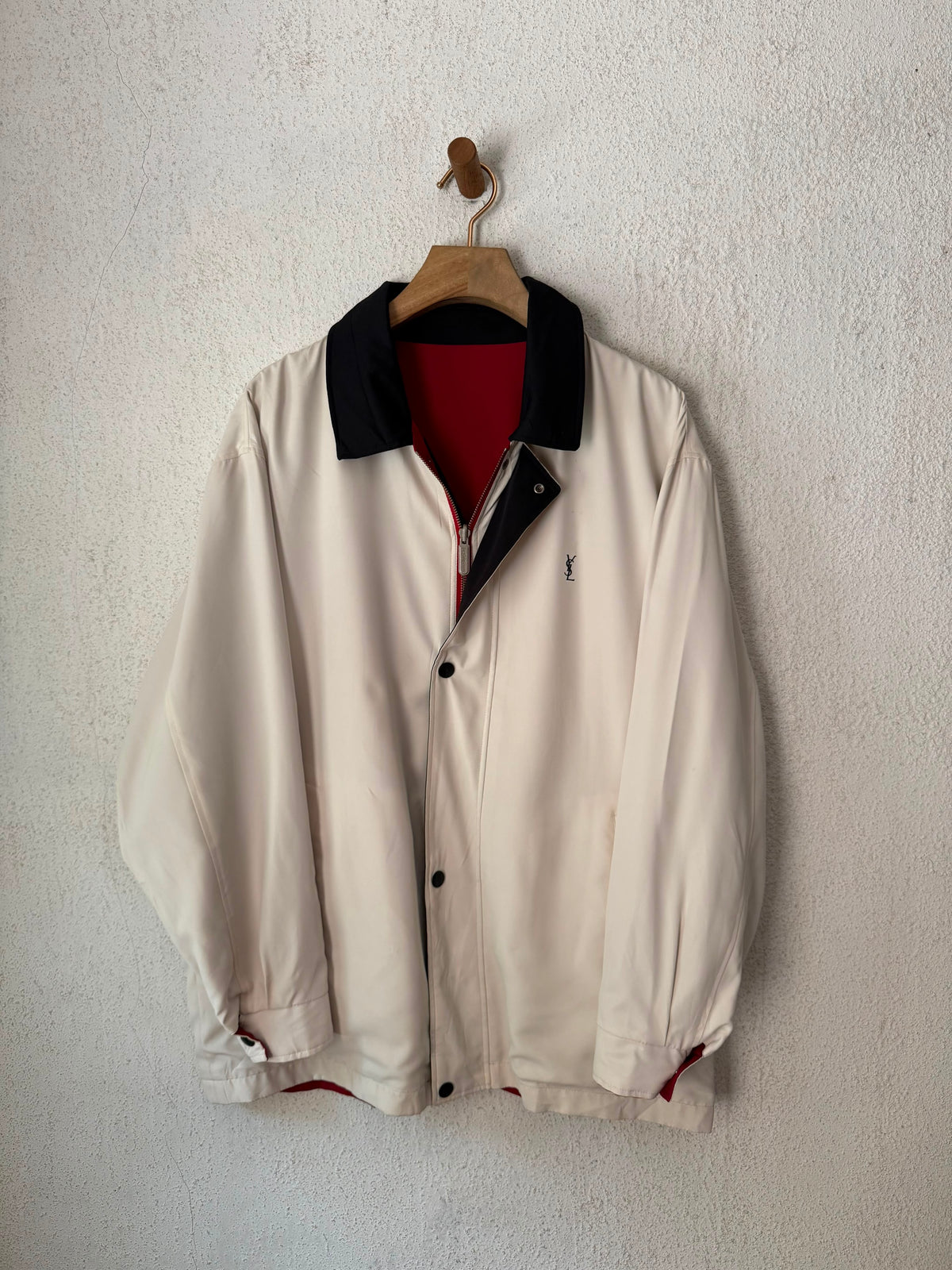 Yves Saint Laurent Vintage Reversible Red White YSL Bomber Windbreaker Jacket Size 105