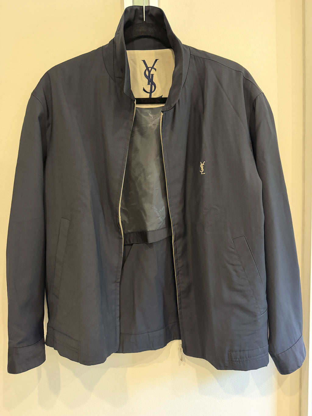 Yves Saint Laurent Pour Homme Black YSL Logo Bomber Windbreaker Jacket Size 95