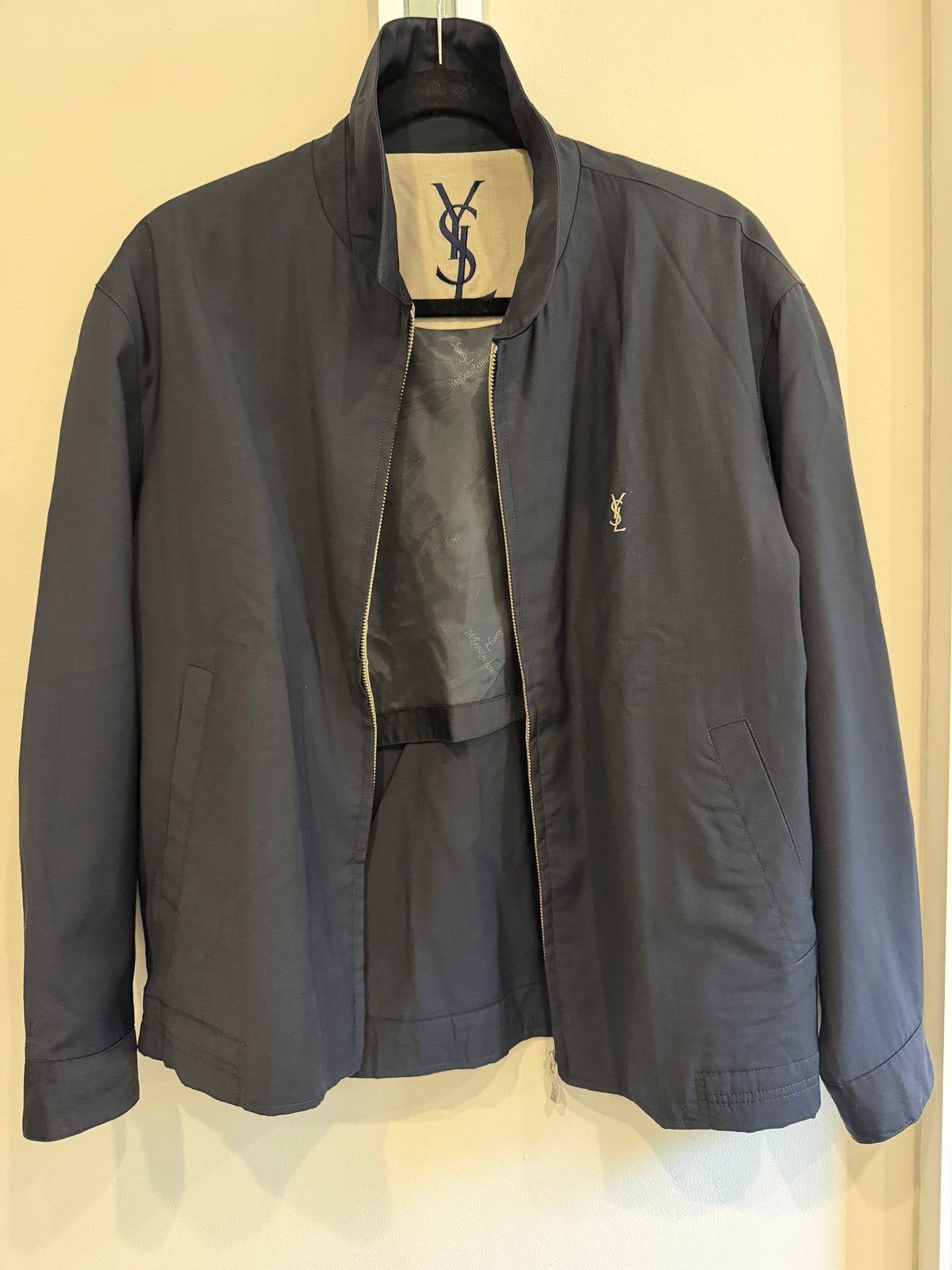 Yves Saint Laurent Pour Homme Black YSL Logo Bomber Windbreaker Jacket Size 95