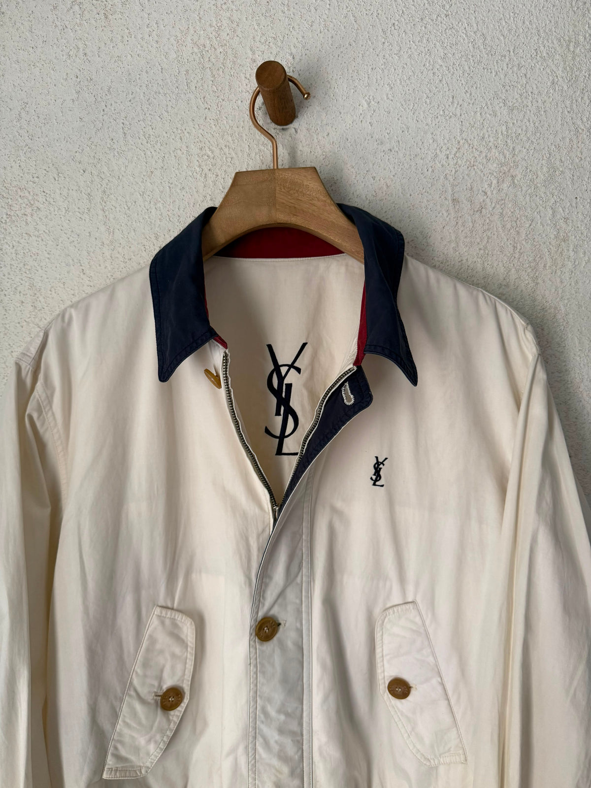 Yves Saint Laurent YSL Vintage Ivory Logo Bomber Windbreaker Jacket Size 90