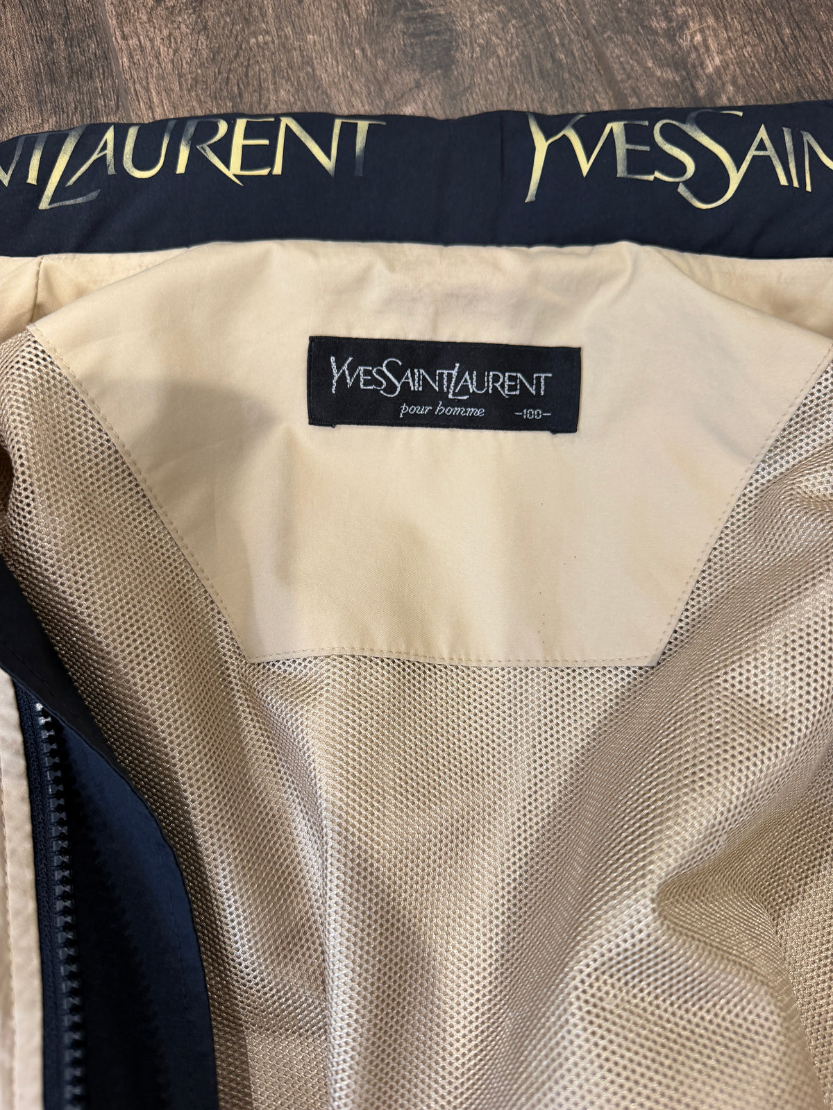 Yves Saint Laurent Vintage YSL Windbreaker Bomber Jacket Khaki Navy Size 100 Rare