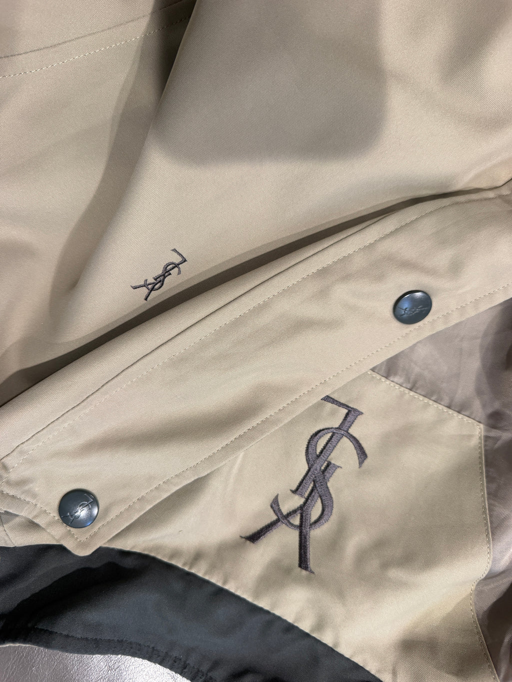 Yves Saint Laurent Vintage YSL Light Khaki Windbreaker Bomber Jacket Size 100 DAMAGED